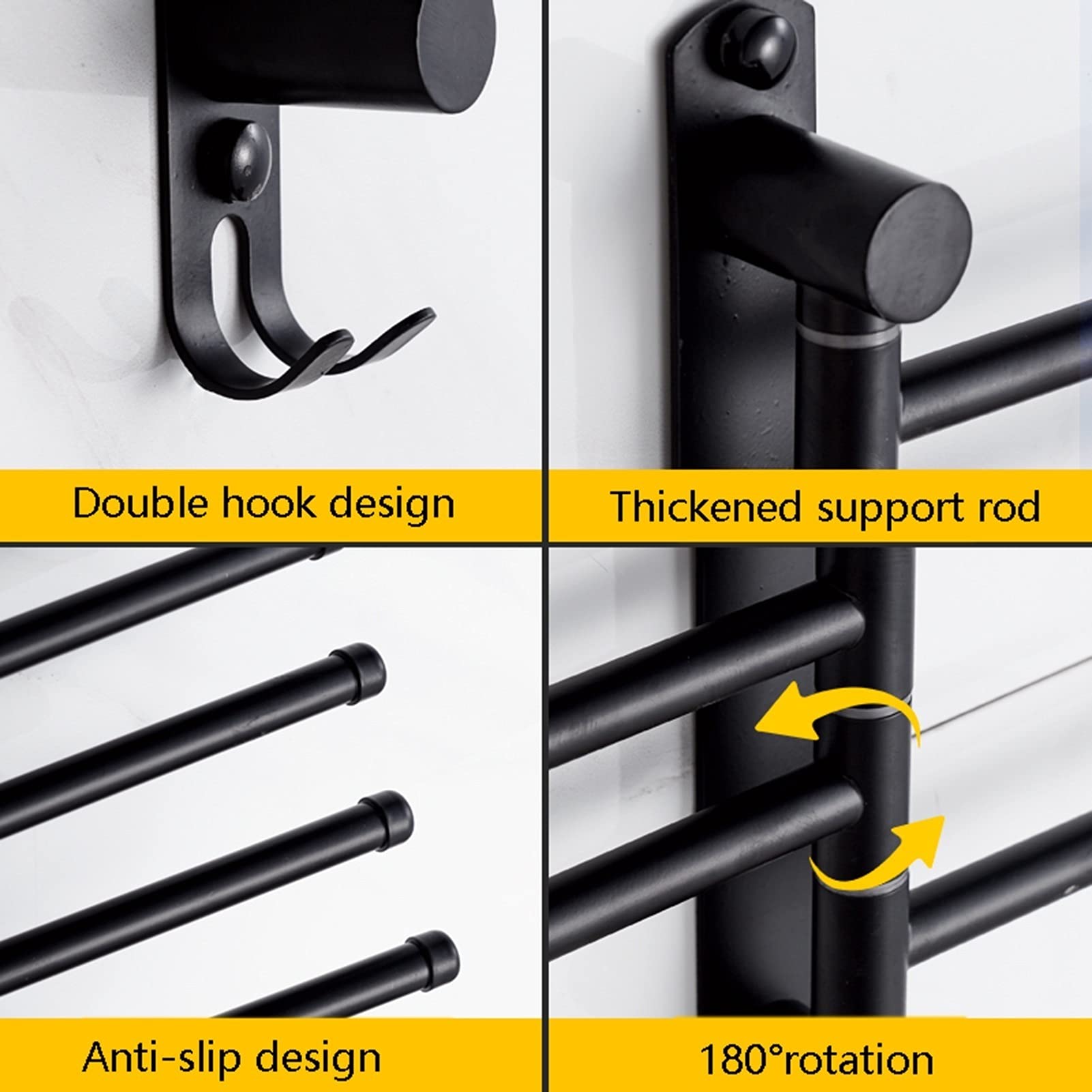 DCFV Wall-Mounted Swivel Towel Rack with Shelf - 5 Arms Space Saving Bathroom Organizer for Towels, Robes & Kitchen Linens - Perfect for Bathroom, Poolside, Spa & Laundry Room Storage