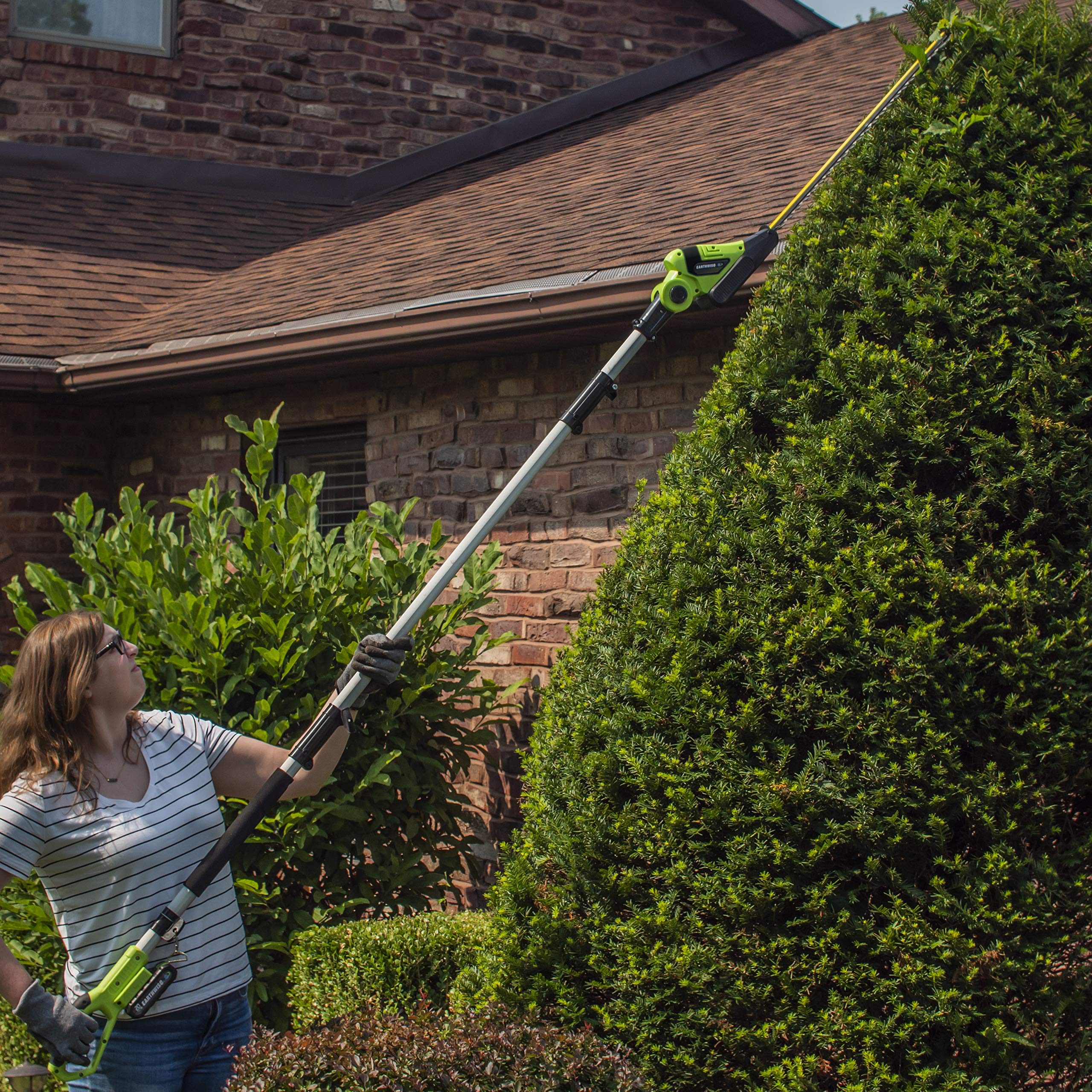 Earthwise LPHT12022 20-Inch Cordless Pole Hedge Trimmer with 2.0AH Battery & Fast Charger - Lightweight Electric Hedge Clipper for Tall Bushes, Tree Trimming & Garden Maintenance