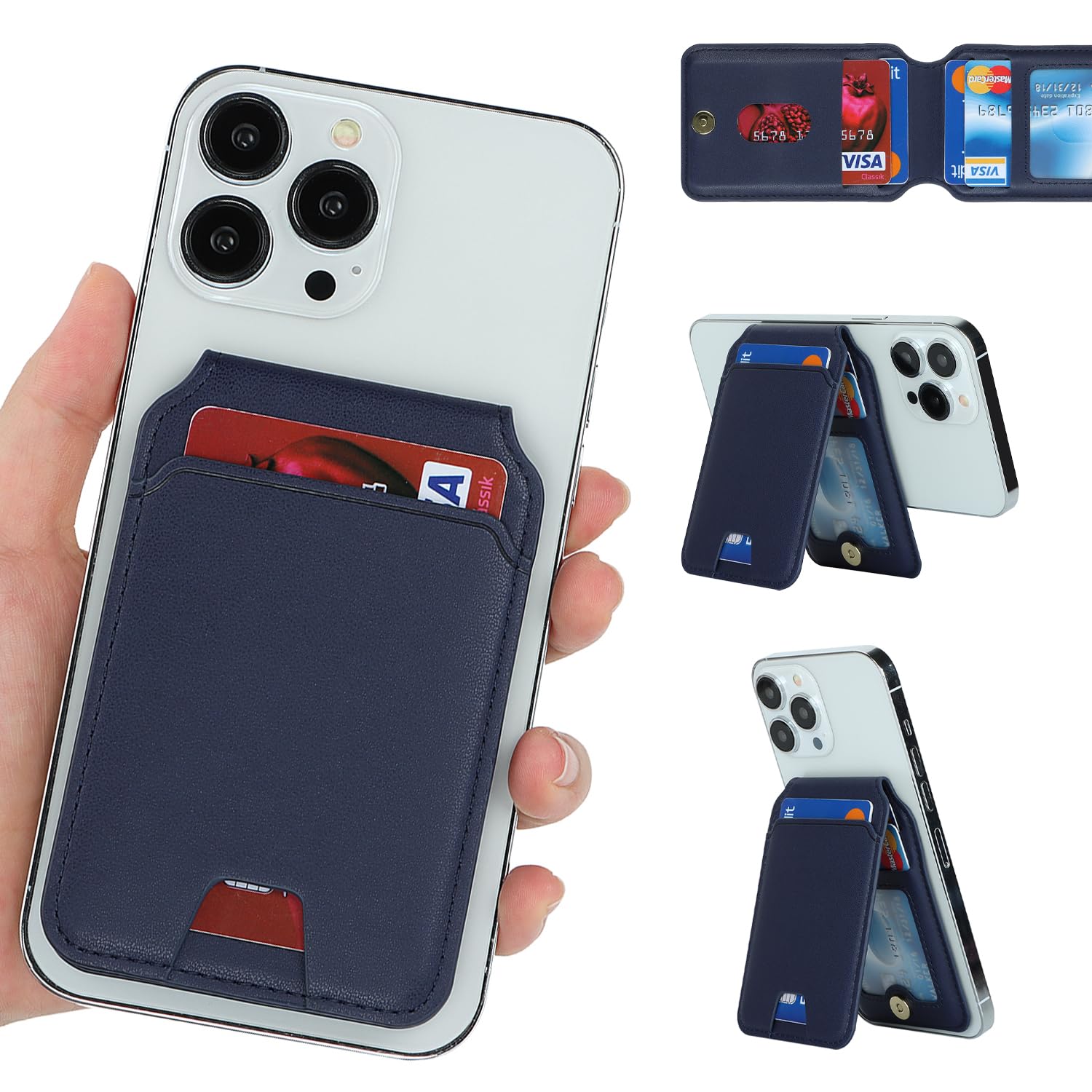Magnetic Wallet for iPhone 16 Pro Max/14 Pro/15/14 Plus/13/12 - Cavor Magsafe Compatible Card Holder & Phone Case Accessory (Blue) - Secure Credit Card Storage for Everyday Use & Travel