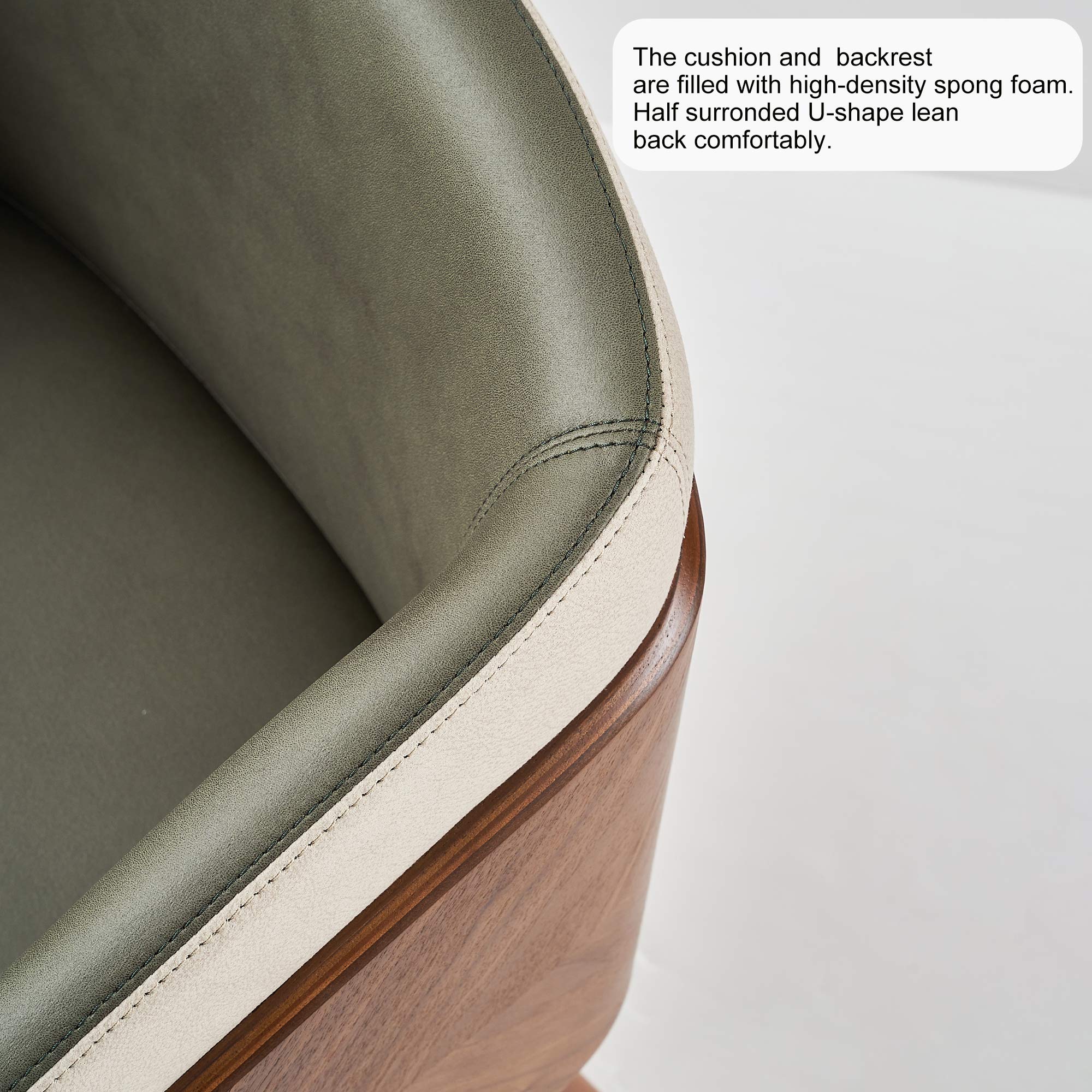 ARTPLAN Mid Century Modern Dining Chair - Faux Leather & Walnut Upholstery, Retro Accent Armchair with Metal Legs - Adjustable & Easy Assembly - Perfect for Kitchen, Dining Room & Home Office (Army Green)