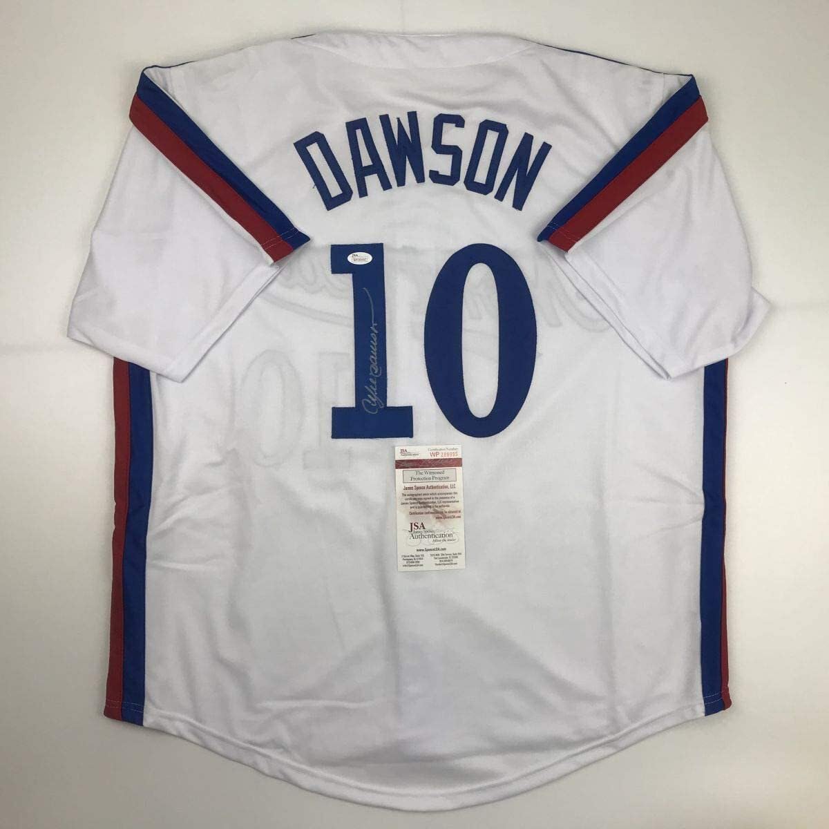 Authentic Autographed Andre Dawson Montreal Expos White Baseball Jersey with JSA COA - Perfect for Collectors, Fans, and Sports Memorabilia Displays