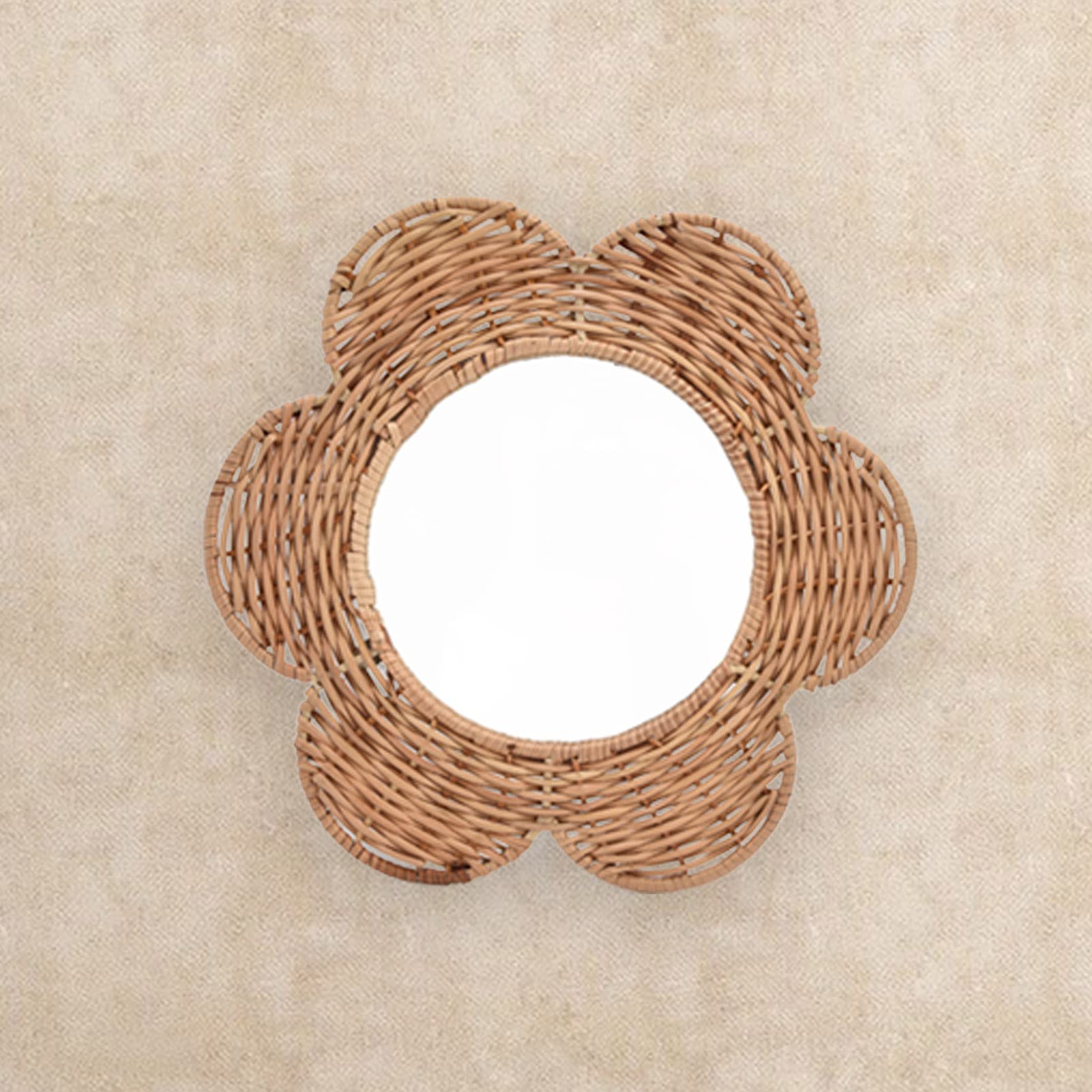 OUKENS Rattan Hanging Mirror - Boho Wall Decor for Bedroom, Living Room & Bathroom | Natural Woven Cosmetic Mirror with Unique Design | Perfect for Vanity, Dressing Area & Home Decoration