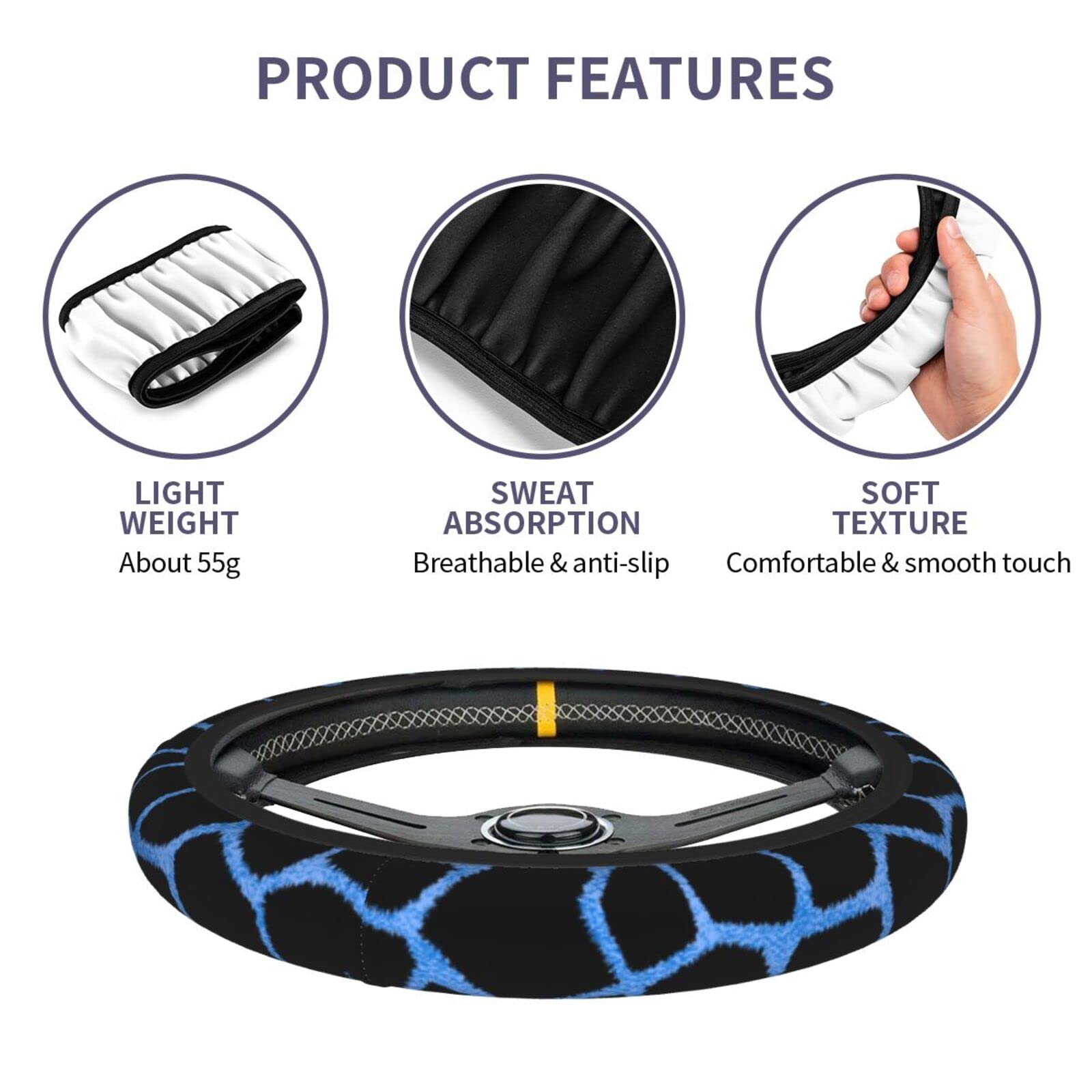 Blue Giraffe Print Neoprene Steering Wheel Cover - Universal 15 Inch Car Wheel Protector - Cute Animal Pattern Automotive Accessory for Cars, SUVs & Trucks - Perfect for Hot Weather & Long Drives