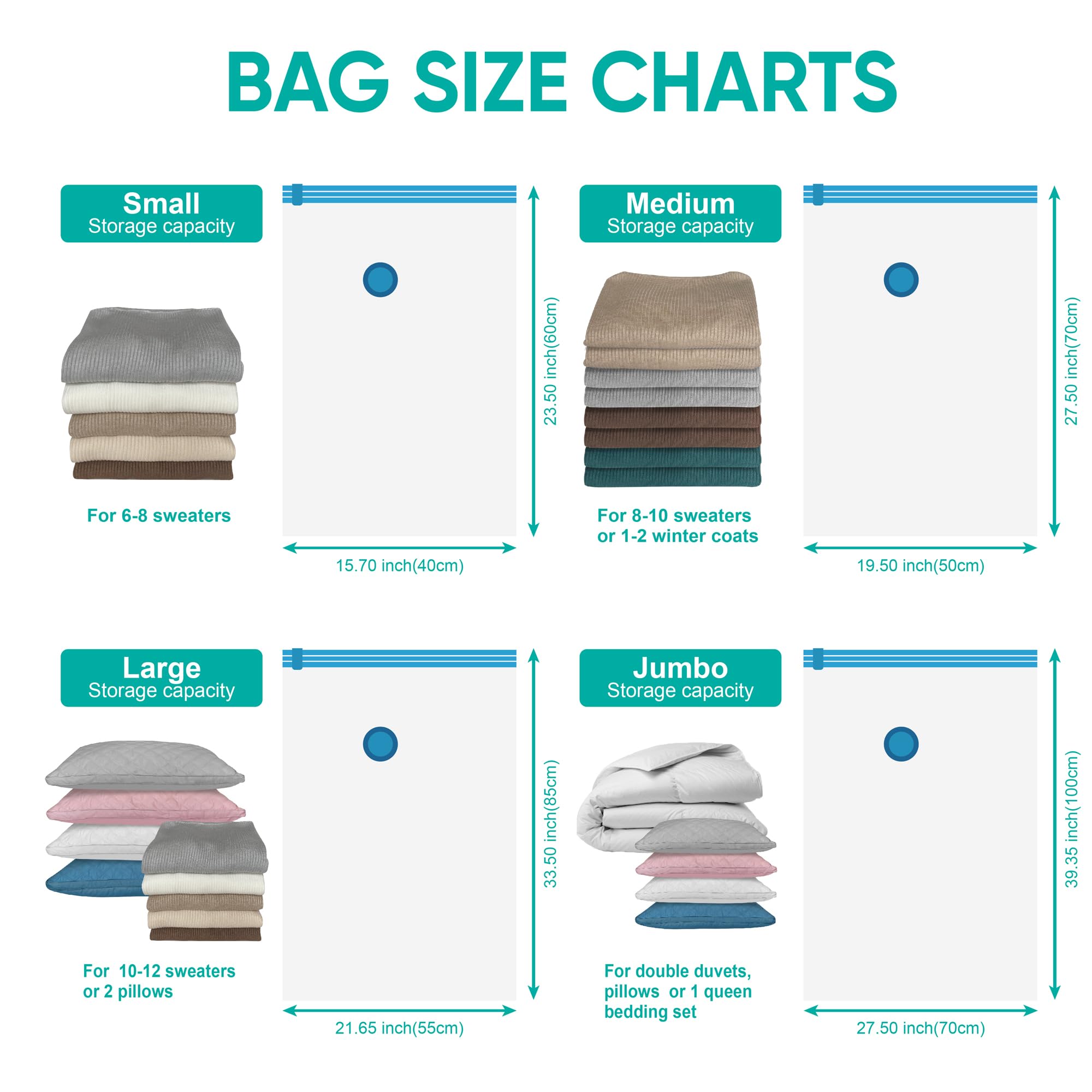Electric Vacuum Storage Bags 14-Pack (3 Jumbo/3 Large/4 Medium/4 Small) - Space Saving Vacuum Sealed Bags for Clothes, Comforters, Blankets & Bedding | Includes Electric Pump for Easy Home Organization & Travel Storage