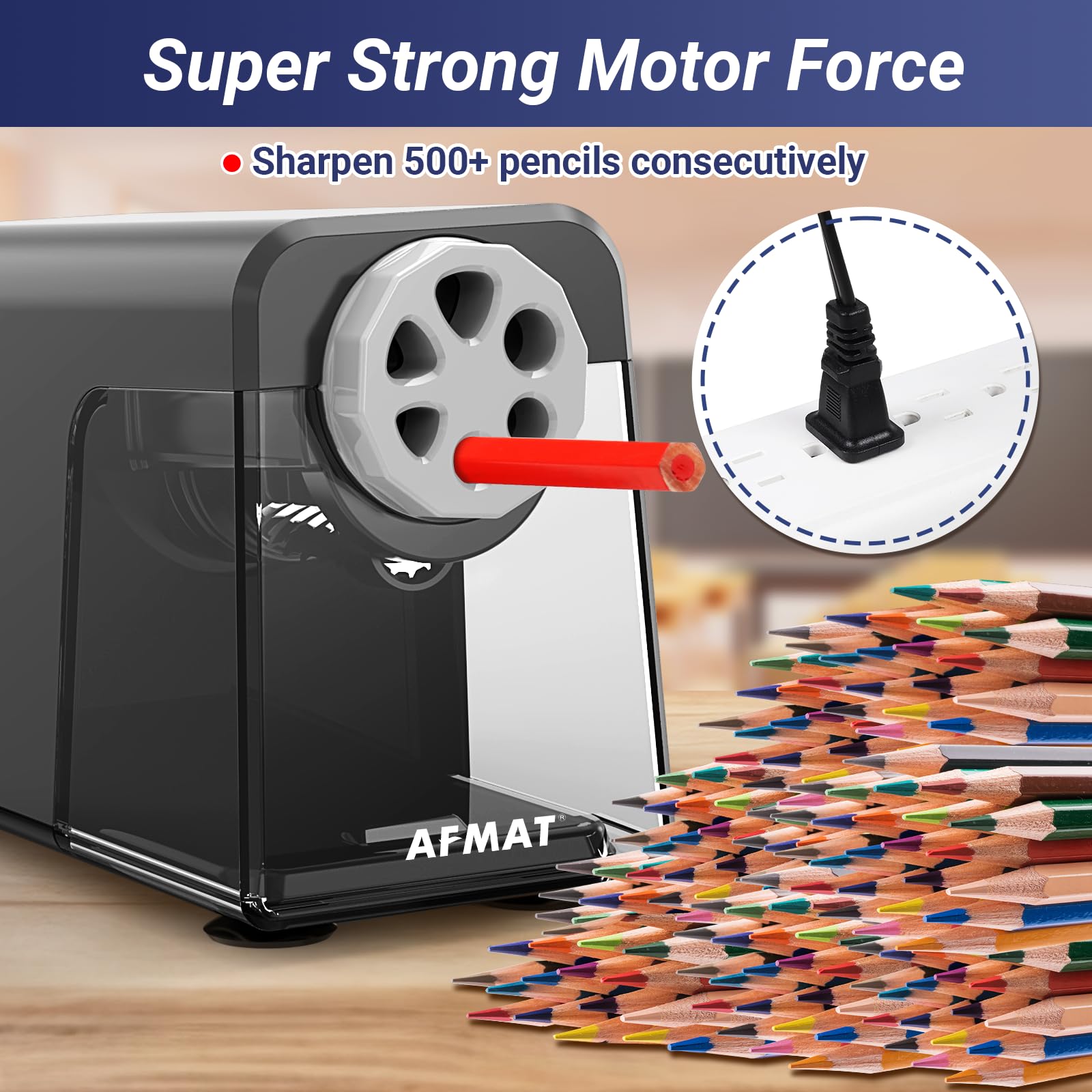 Heavy Duty Electric Pencil Sharpener with 6 Holes & Auto Stop - Professional Art & Classroom Pencil Sharpener for 6-11mm Pencils (7000+ Sharpening Cycles) - Perfect for Artists, Students & Office Use - Safe for Colored Pencils
