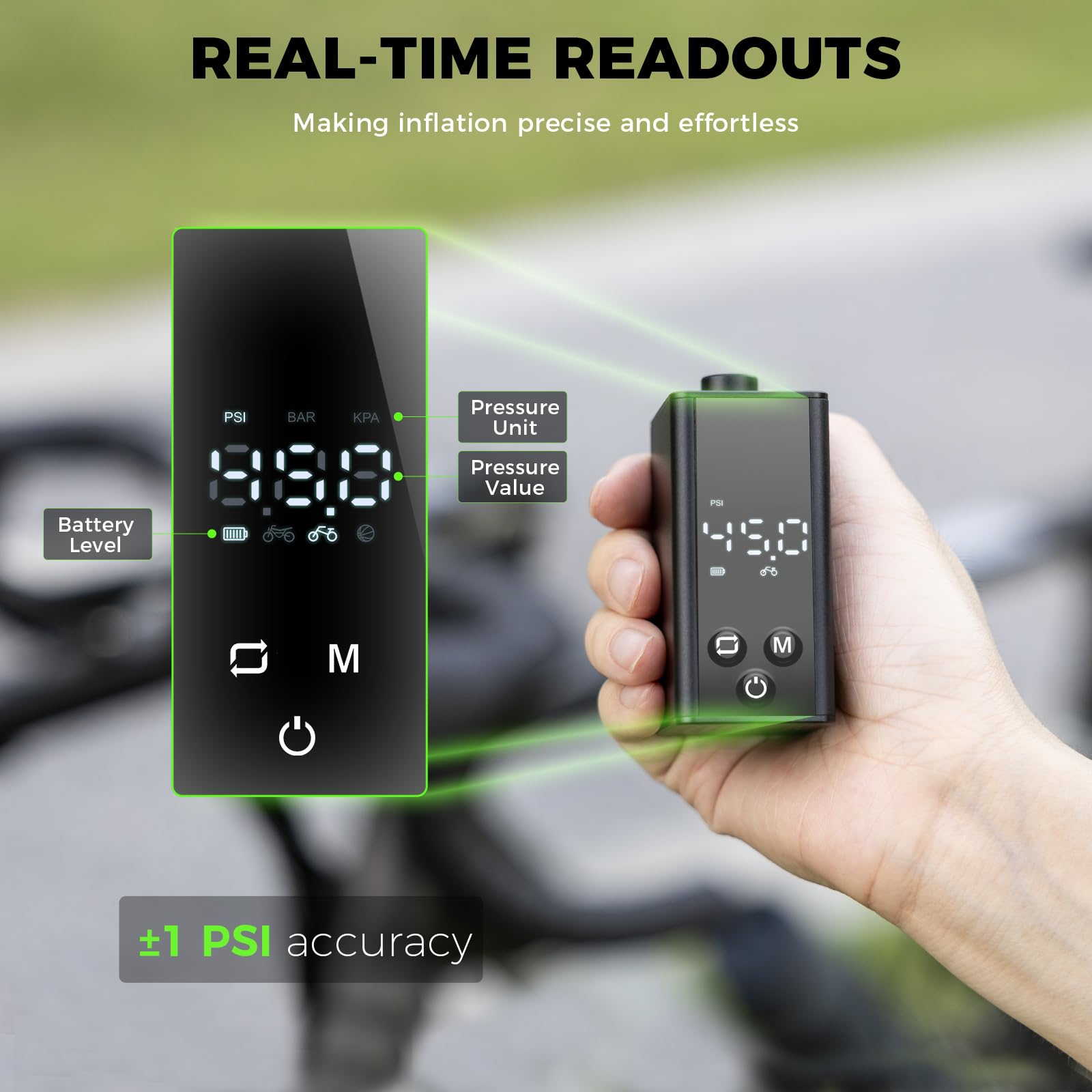 Portable Mini Bike Pump - 120 PSI Electric Bicycle Tire Inflator for Schrader & Presta Valves | Compact Air Pump for Road Bikes, Mountain Bikes, E-Bikes, Motorcycles & Sports Balls | Perfect for On-the-Go Cycling, Commuting & Emergency Tire Inflation