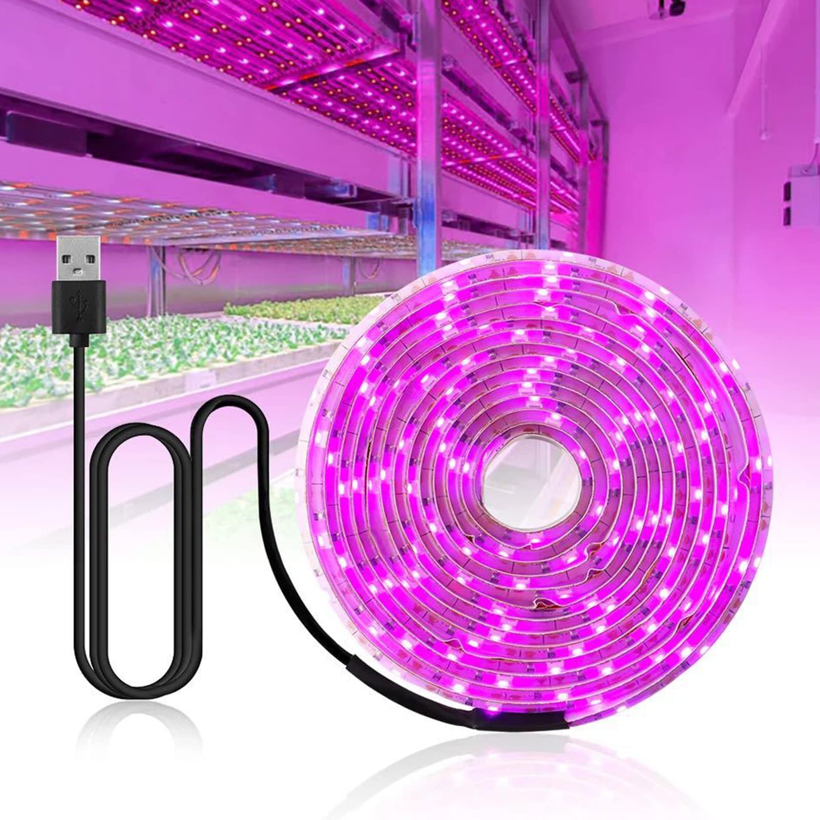 Full Spectrum LED Plant Grow Light Strip - 2835 Lamp Beads, USB Powered Waterproof Grow Lamp for Hydroponics, Greenhouse & Indoor Gardening - Perfect for Flowers, Seeds & Herbs (1 Meter)