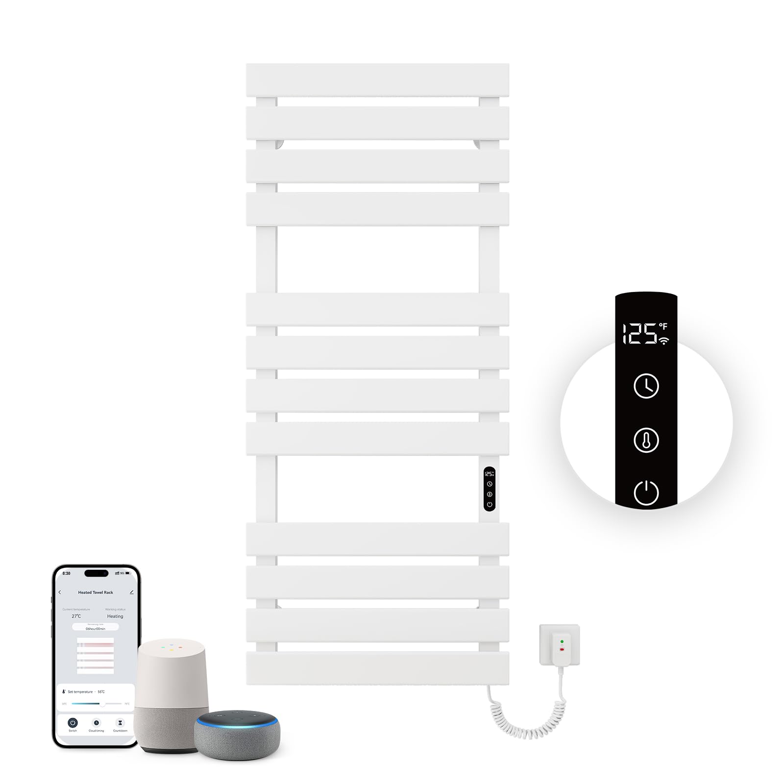 WiFi Heated Towel Warmer Rack - 51 x 22 Inch Electric Towel Warmer for Bathroom with Timer & LED Indicator, 492W Wall Mounted White Towel Rack - Perfect for Spa, Luxury Bathrooms and Cold Weather Comfort