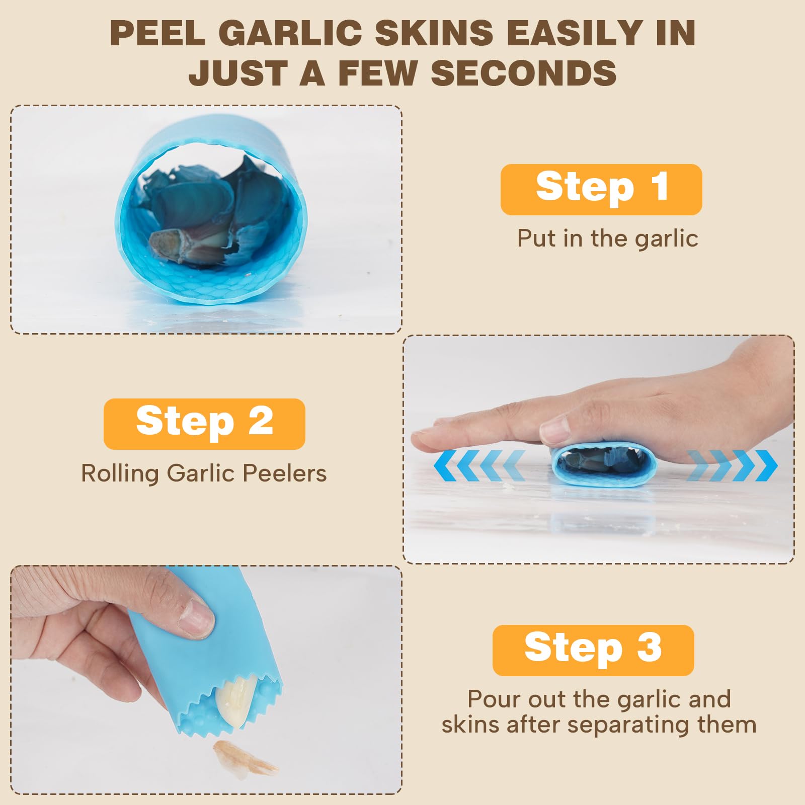 Premium 304 Stainless Steel Garlic Press Rocker Set - Heavy Duty Garlic Mincer, Crusher & Peeler with Comfortable Grip - Kitchen Gadget for Effortless Chopping, Slicing & Cooking - Perfect for Italian Pasta, Stir Fry & Homemade Sauces (Silver)