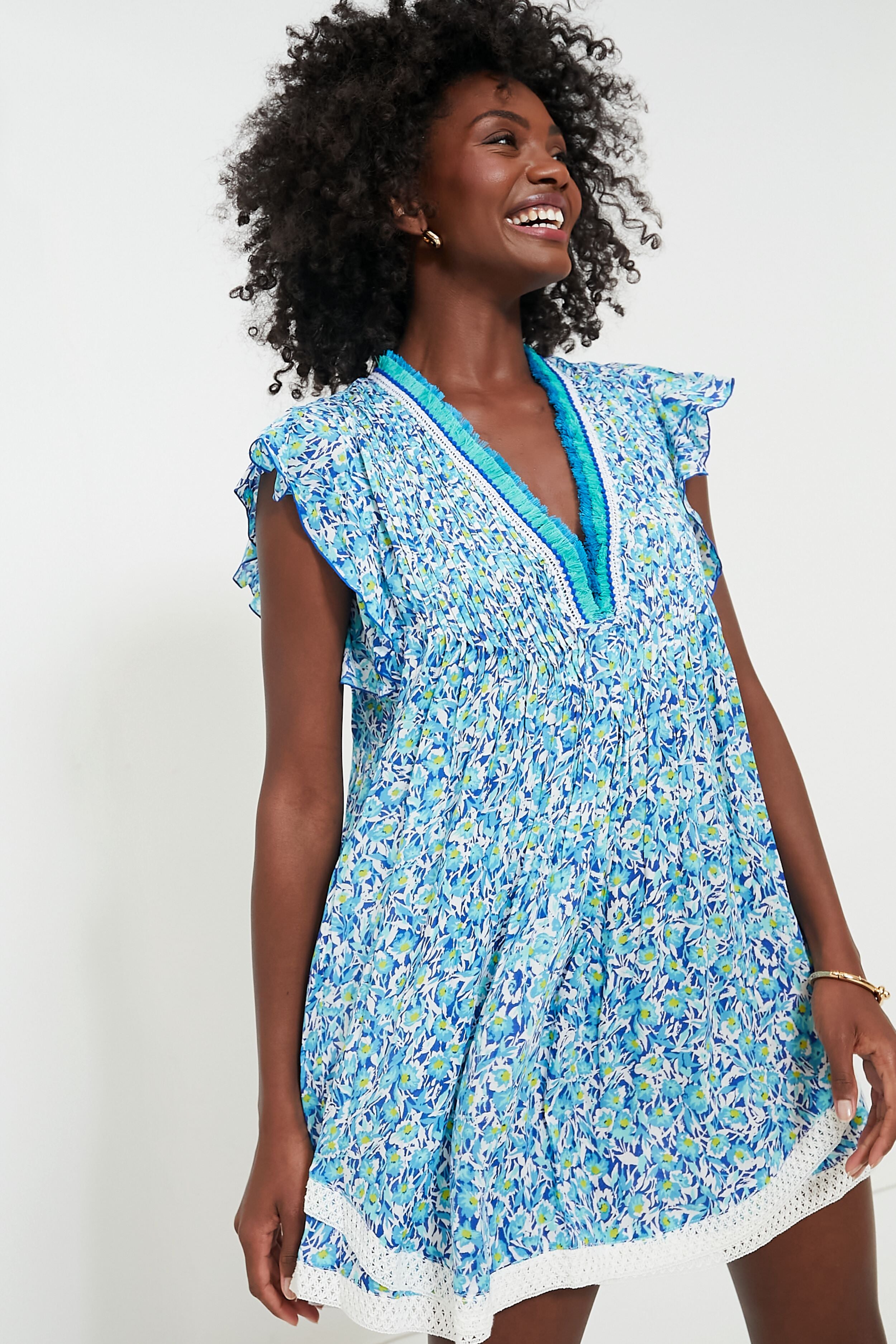 Blue Ocean Flowers Sasha Mini Dress - Floral Print Summer Dress for Women, Perfect for Beach Vacations, Parties & Casual Outings