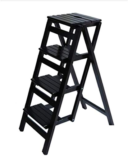 3-Step Folding Wooden Step Stool - Space Saving Solid Wood Ladder Stool for Home, Kitchen, Bathroom & Office - Multi-Functional Step Stool for Adults & Kids
