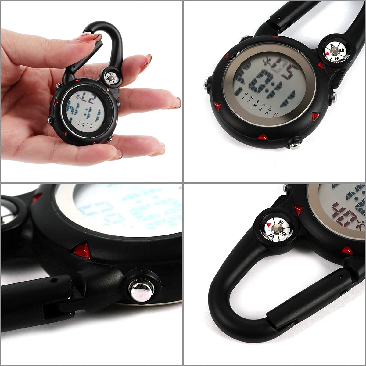 Multifunctional Clip-On Carabiner Watch with Luminous Display & Compass - Mini Quartz Outdoor Watch for Hiking, Climbing, Camping & Survival Gear