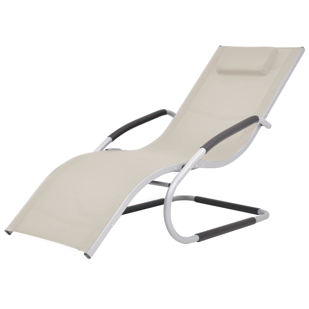 iFCOW Sun Lounger with Pillow - Aluminum Frame & Textilene Fabric in Cream Color - Perfect for Poolside, Beach, Patio, and Outdoor Relaxation