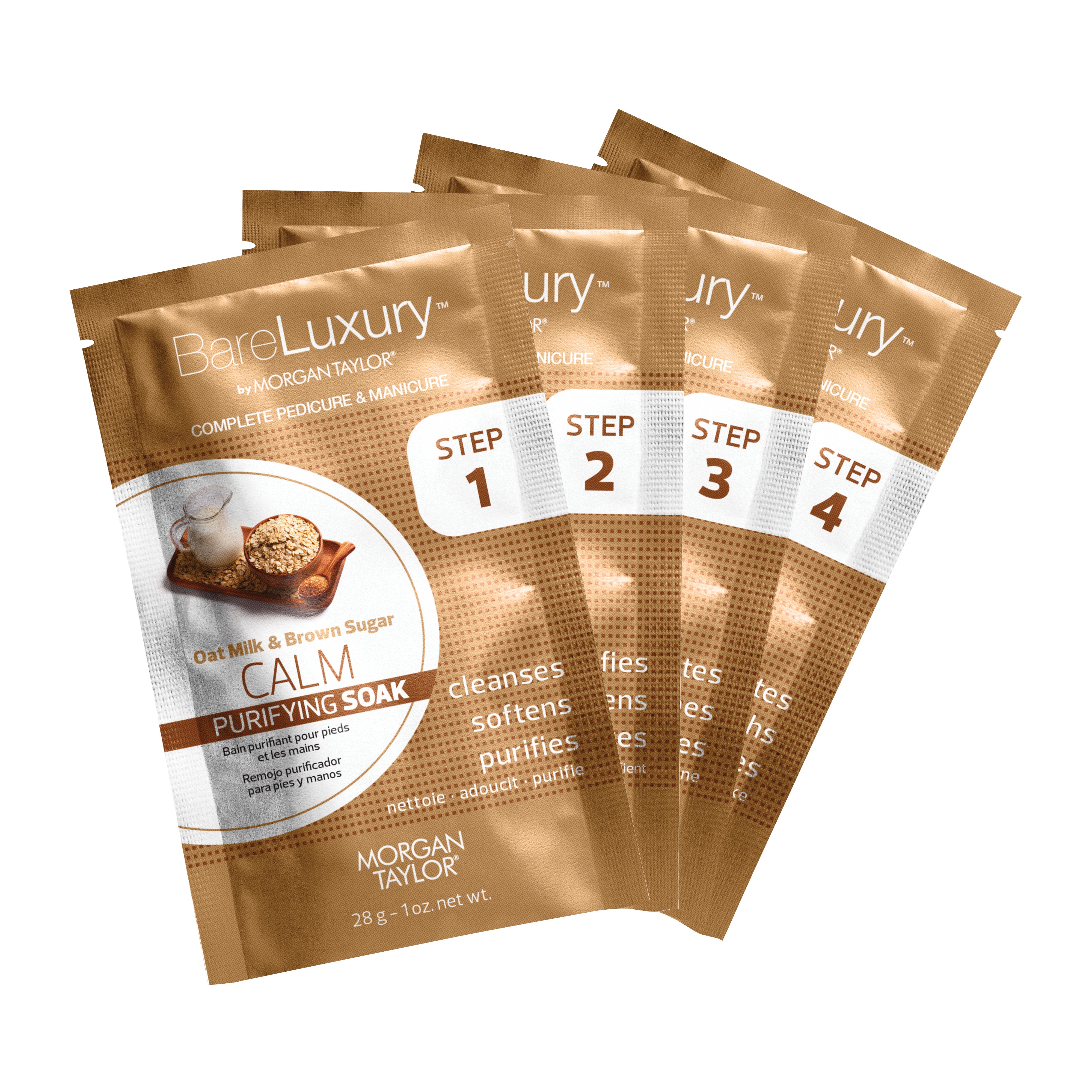 BareLuxury by Morgan Taylor Complete Mani Pedi Kit - Oat Milk & Brown Sugar Scented Nail Care Set (4 Pack) for Spa, Home Salon & Relaxation