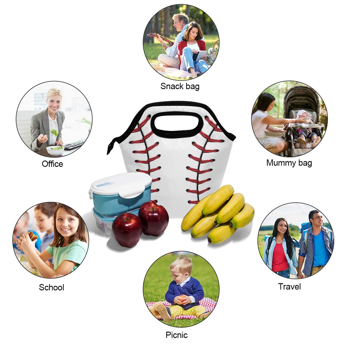 Insulated Baseball Softball Lunch Bag with Zipper - Portable Cooler Tote for Adults & Teens - Perfect for Sports, Picnics & Meal Prep - Men & Women's Thermal Lunch Box Handbag