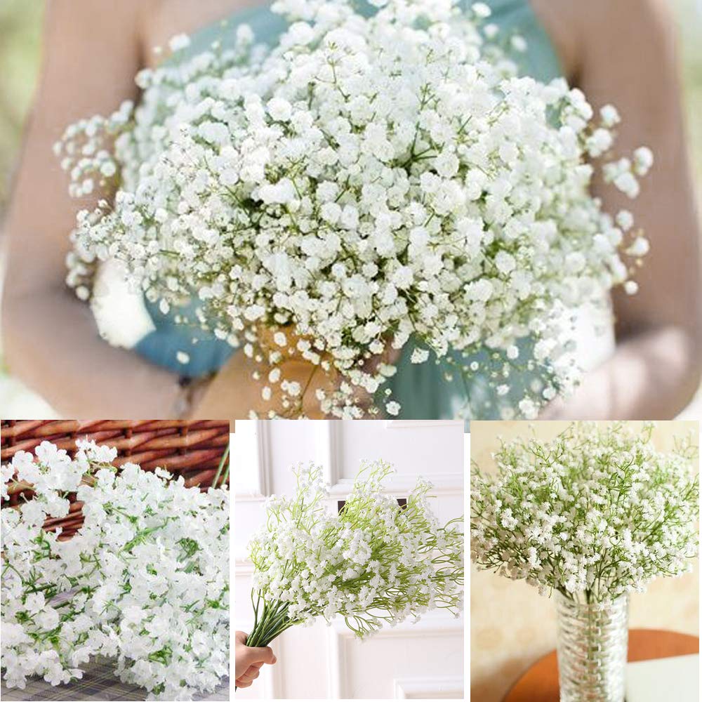 YSBER 12 Pack Artificial Baby's Breath Flowers - Real Touch Silk Gypsophila for Wedding Decorations, Party Centerpieces, DIY Home & Garden Decor (White) - Perfect for Bridal Bouquets, Table Arrangements and Nursery Decor