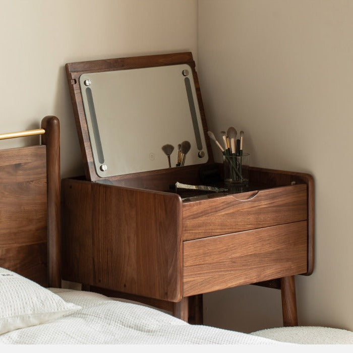 Solid Black Walnut Wood Mirror Dressing Table - Elegant Vanity Desk for Bedroom, Bathroom & Makeup Area
