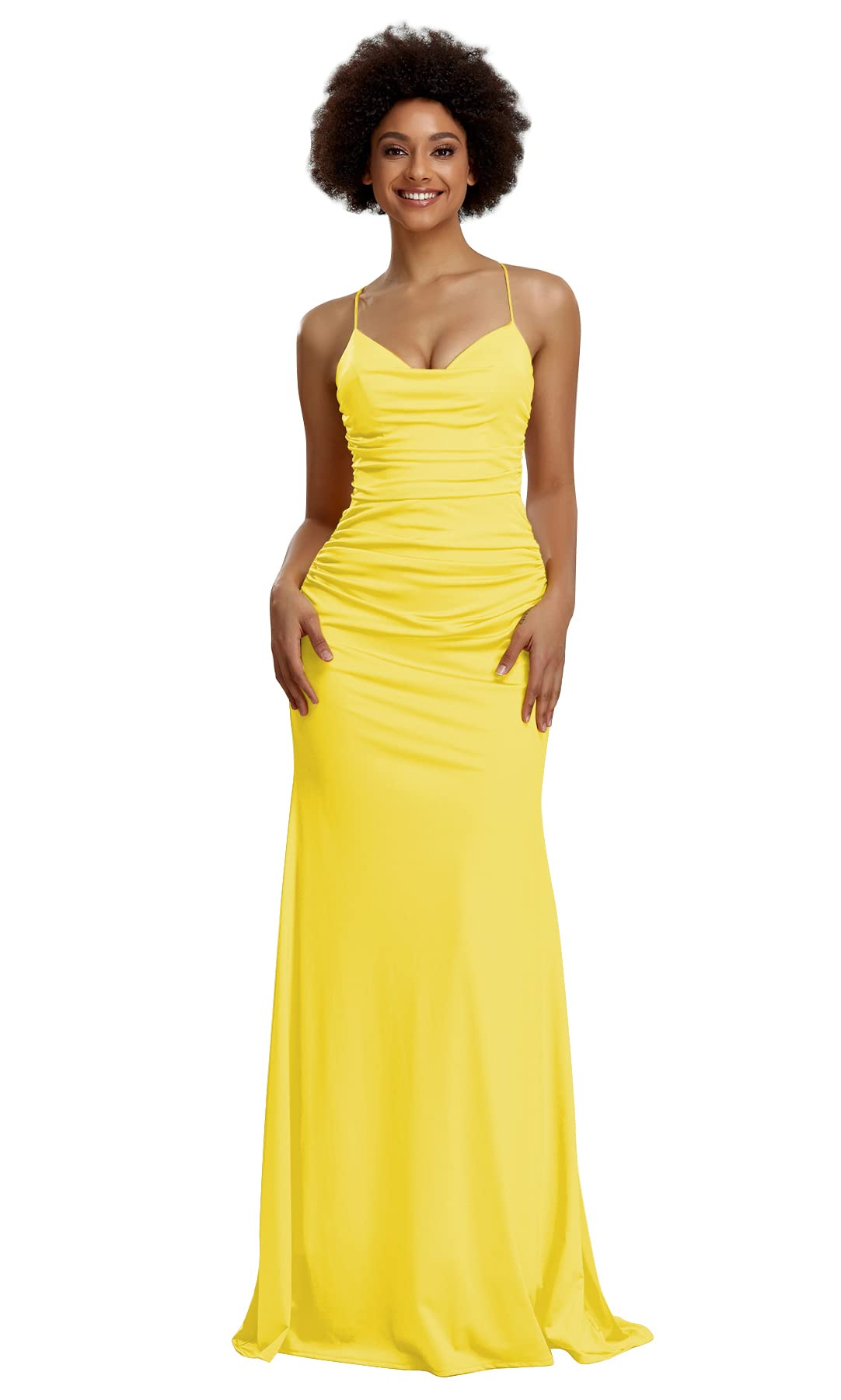 Elegant Spaghetti Strap Mermaid Prom Dress - Ruched Satin Formal Gown with Backless Design for Bridesmaids | Perfect for Homecoming, Evening Parties & Special Occasions