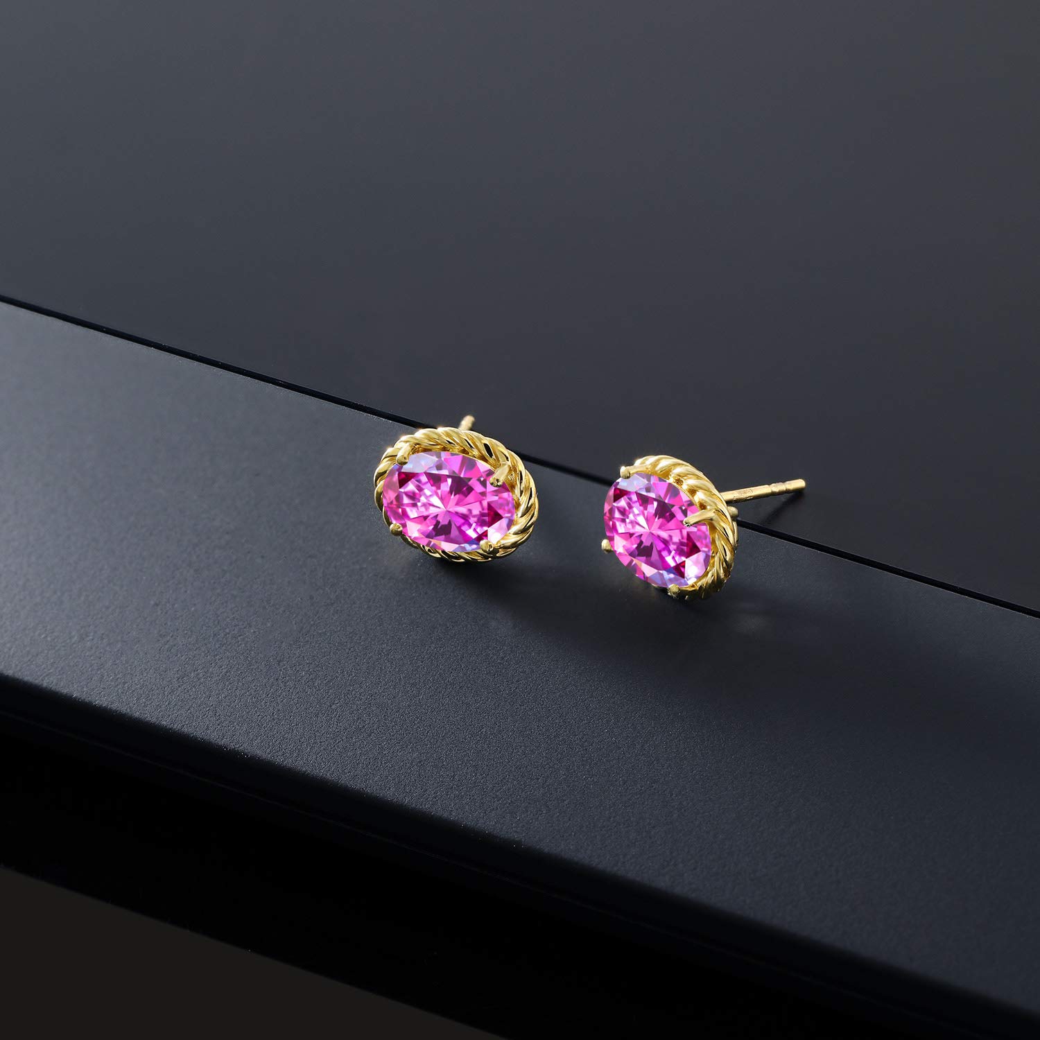 14K Yellow Gold Twist Stud Earrings for Women & Men with Oval Fancy Purple Zirconia - Elegant Jewelry Gift for Anniversary, Birthday & Special Occasions