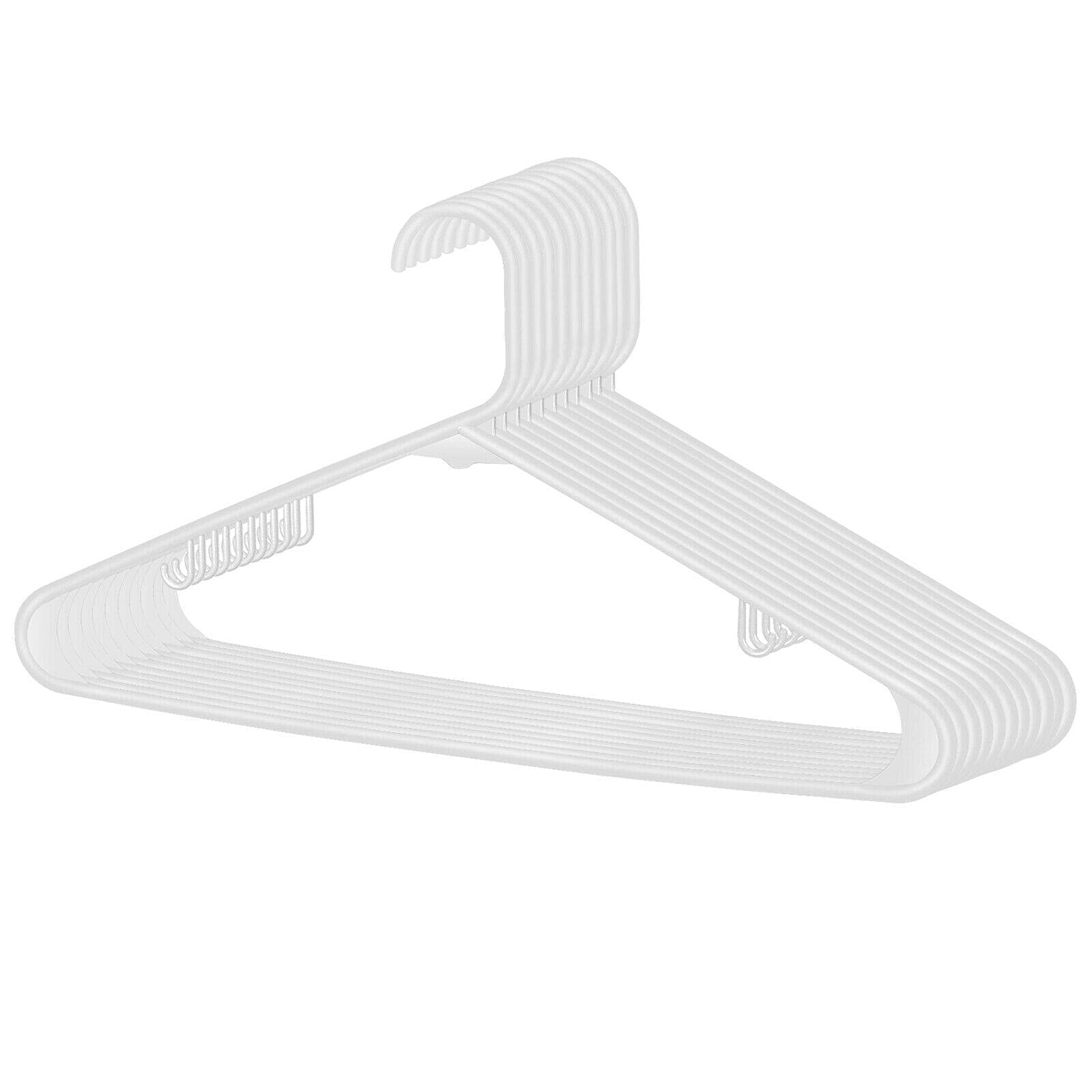 100 Pack White Plastic Hangers - Heavy Duty Closet Organizers for Shirts, Pants & Dresses | Space Saving Clothes Hangers for Wardrobe, Laundry Room & Retail Store Organization