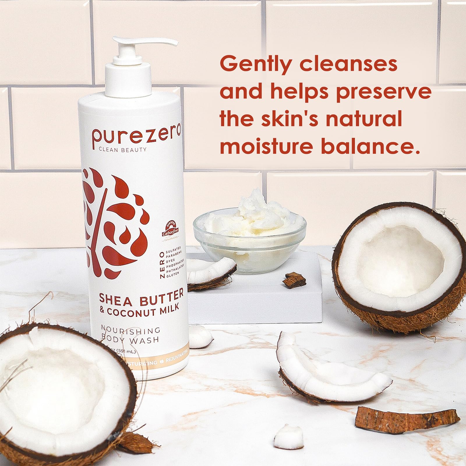 Purezero Shea Butter & Coconut Milk Body Wash - 20oz | Hydrating & Moisturizing for Soft, Smooth Skin | Sulfate-Free, Paraben-Free | Perfect for Dry Skin & Daily Shower Routine