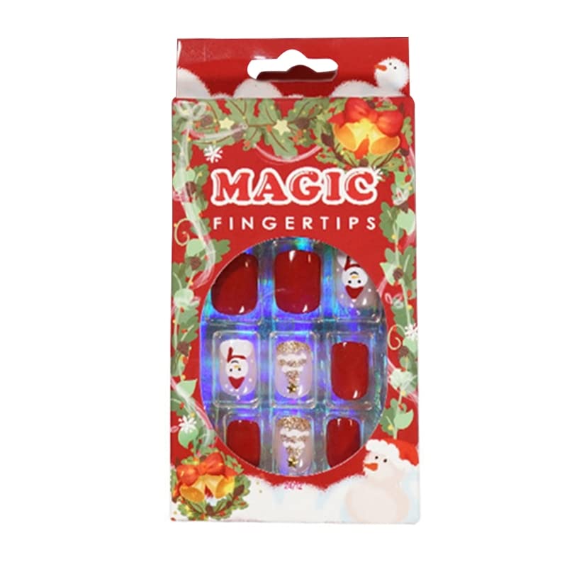 Christmas Press-On Nails Short Square - Glossy Acrylic Fake Nails with Festive Designs, Full Cover Artificial Nails Set for Holiday Parties & Gifts