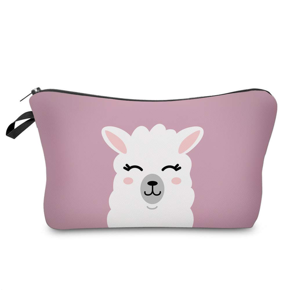 Waterproof Pink Llama Makeup Bag - Travel Toiletry Organizer for Women