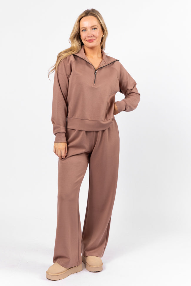 Let's Just Stay Mocha Quarter Zip Knit Pullover Sweater | Cozy Fall & Winter Layering | Perfect for Casual Outings, Coffee Dates & Outdoor Activities