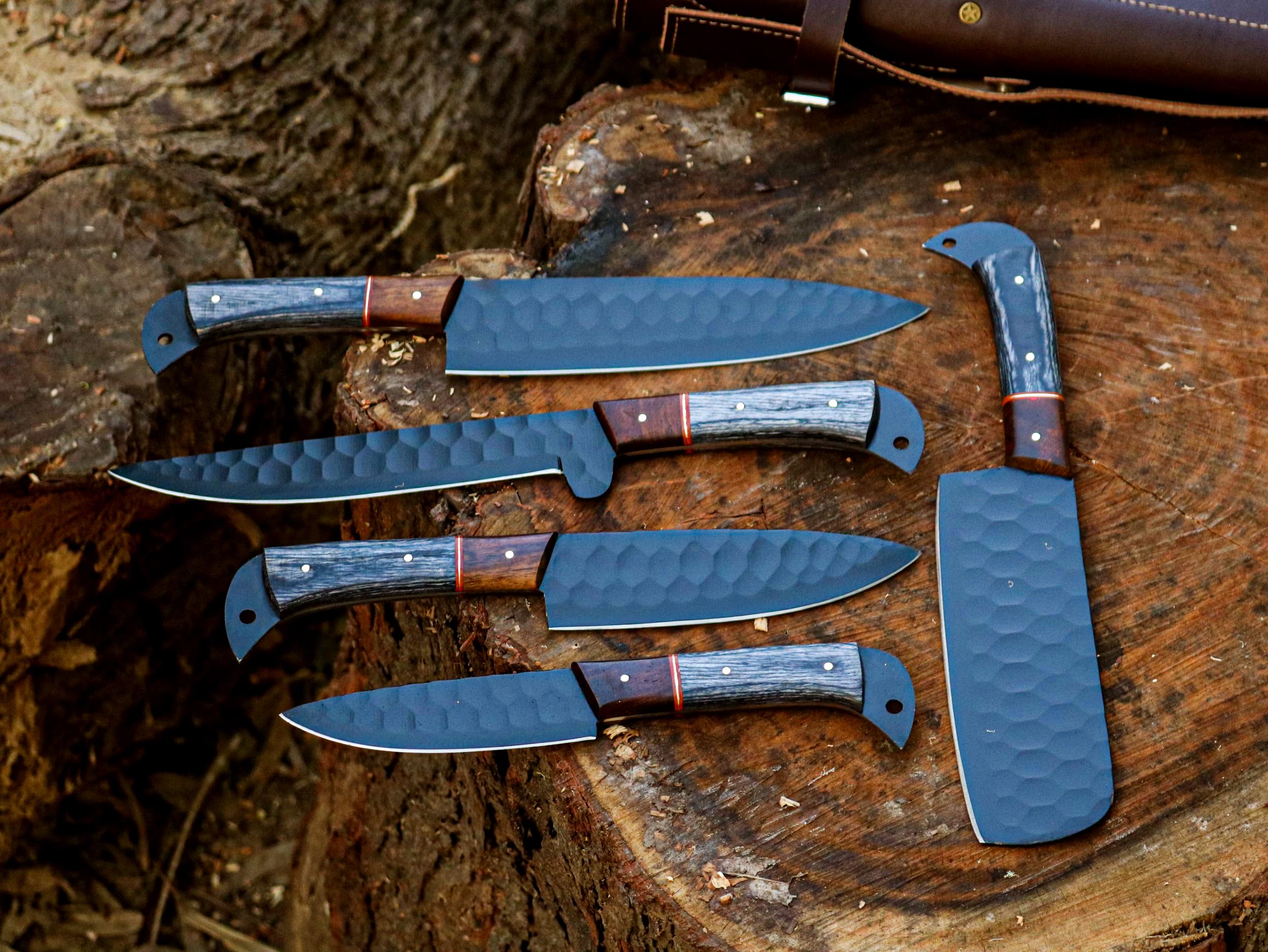 Premium PAL 2000 KNIVES CHE-2075 Handmade D2 Steel Kitchen Knife Set with Powder Coated Blade & Protective Sheath - Professional Chef Knives for Cooking, Camping, Outdoor Adventures & Home Kitchen Use