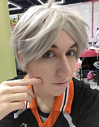 Biamoxer Haikyuu!! Volleyball Koushi Sugawara Cosplay Wig - Short Beige Gray Heat Resistant Synthetic Hair for Anime Conventions & Halloween Costumes