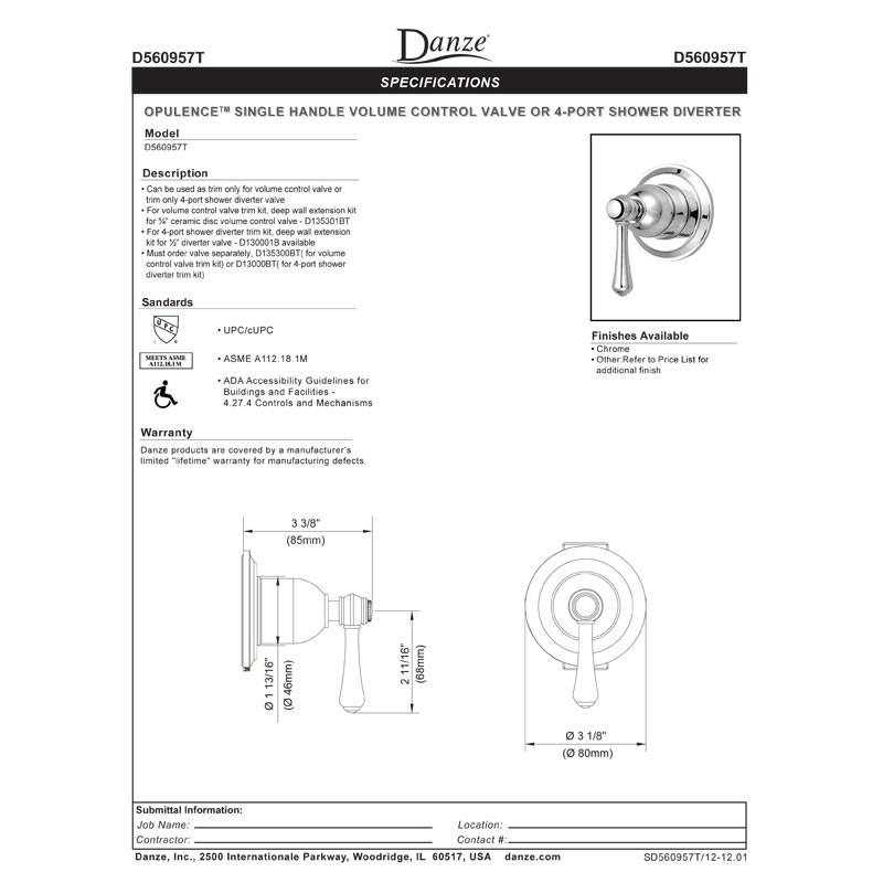 Danze Opulence Polished Nickel Single Handle Volume Control 4-Port Shower Diverter Valve with Rough-In Kit - Perfect for Luxury Bathroom Renovations and Spa-Like Shower Experiences