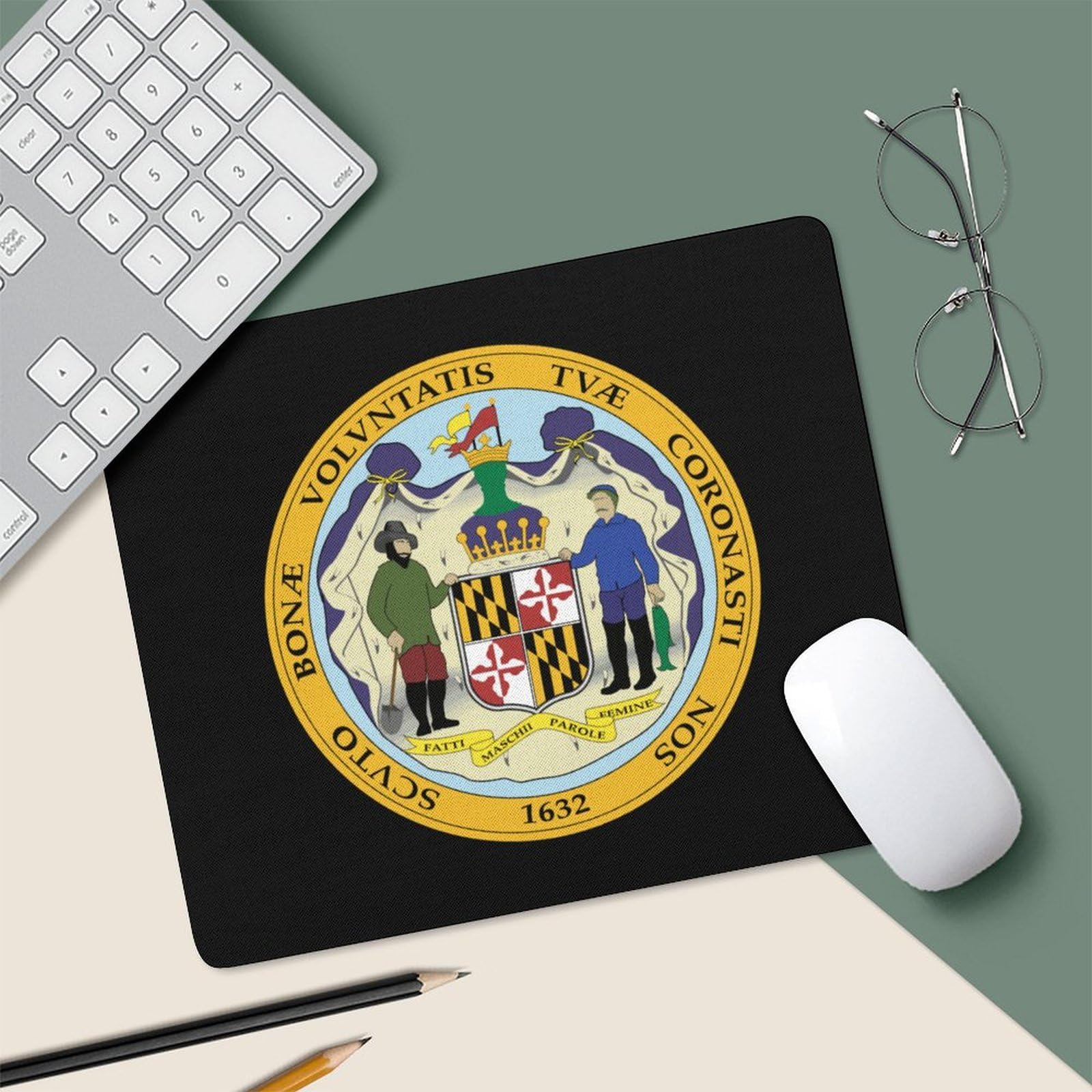 Maryland State Seal Non-Slip Square Mouse Pad - Durable Computer Mouse Mat for Laptop, Home, Office, and Gaming Use