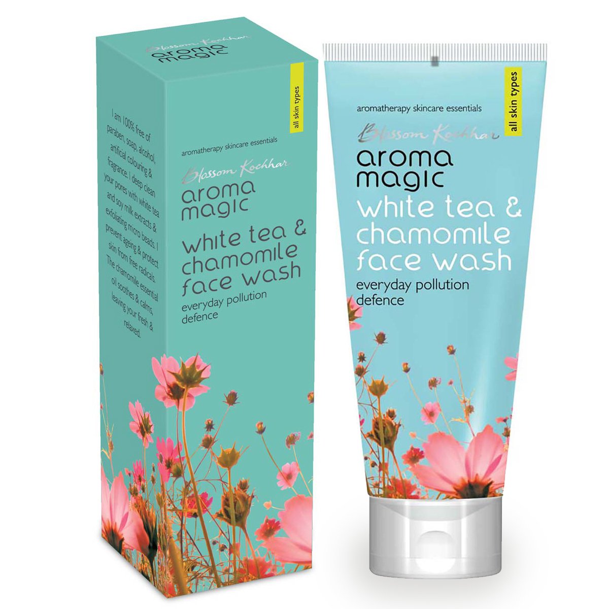 Aroma Magic Charcoal Face Wash 100ml & White Tea Chamomile Face Wash 100ml - Deep Cleansing & Brightening for Oily & Sensitive Skin - Daily Skincare Routine