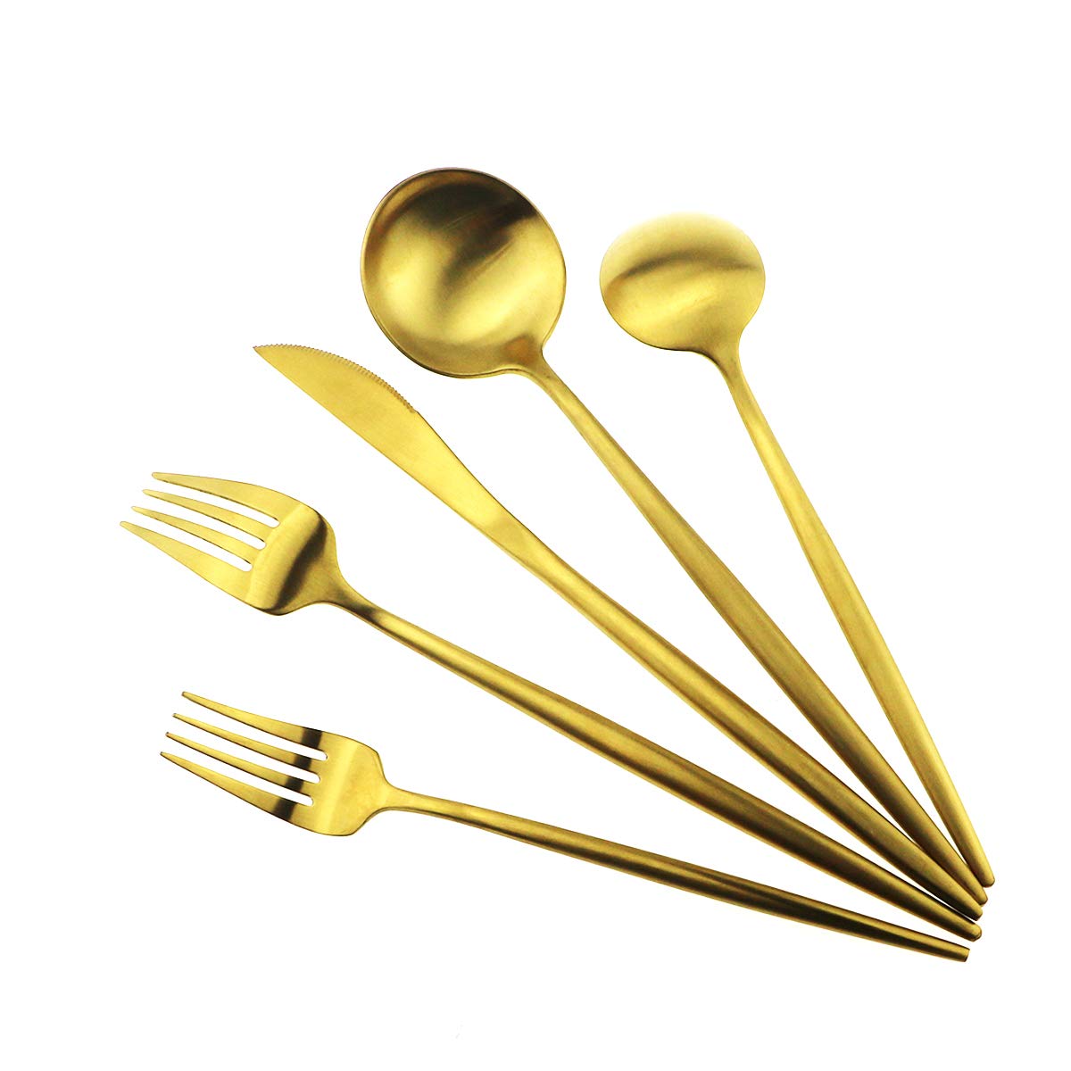 Premium 20-Piece Gold Flatware Set - 18/10 Stainless Steel Luxury Tableware with Matte Finish (Forks, Spoons, Knives) - Elegant Dinnerware for 4 - Perfect for Home Dining, Camping & Travel Cutlery Set