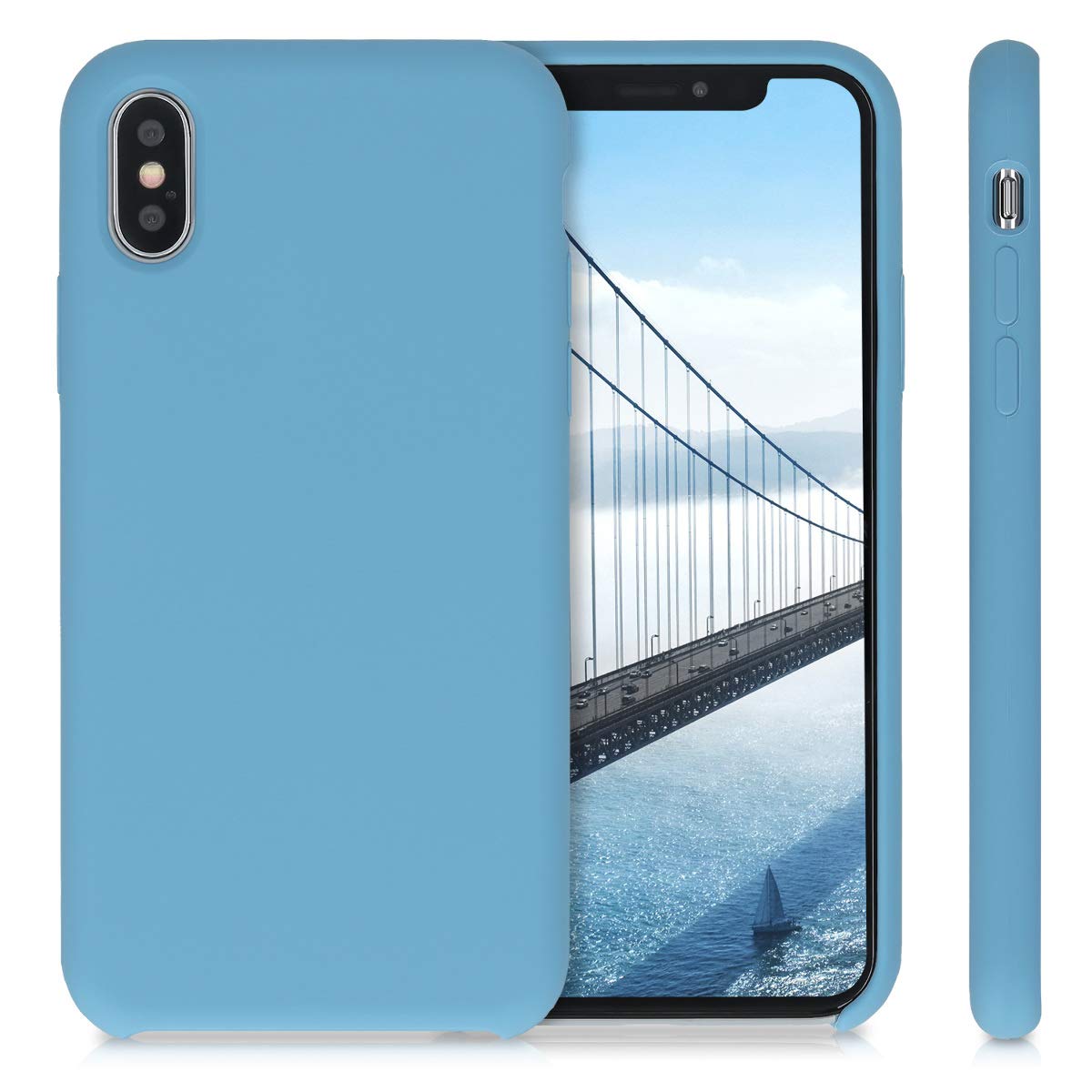 kwmobile Premium TPU Silicone Case for Apple iPhone X - Shockproof Soft Finish Protective Phone Cover in Azure Blue - Perfect for Everyday Use, Travel & Outdoor Activities