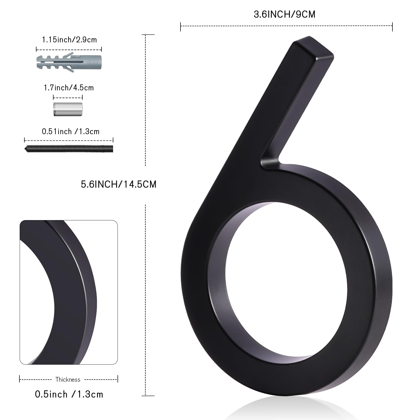 YIPLED 6 Inch Modern Floating House Numbers - Black Address Plaque for Home, Mailbox, Street Sign | Weatherproof Outdoor Address Sign for House, Apartment, Business (Perfect for Night Visibility & Curb Appeal)