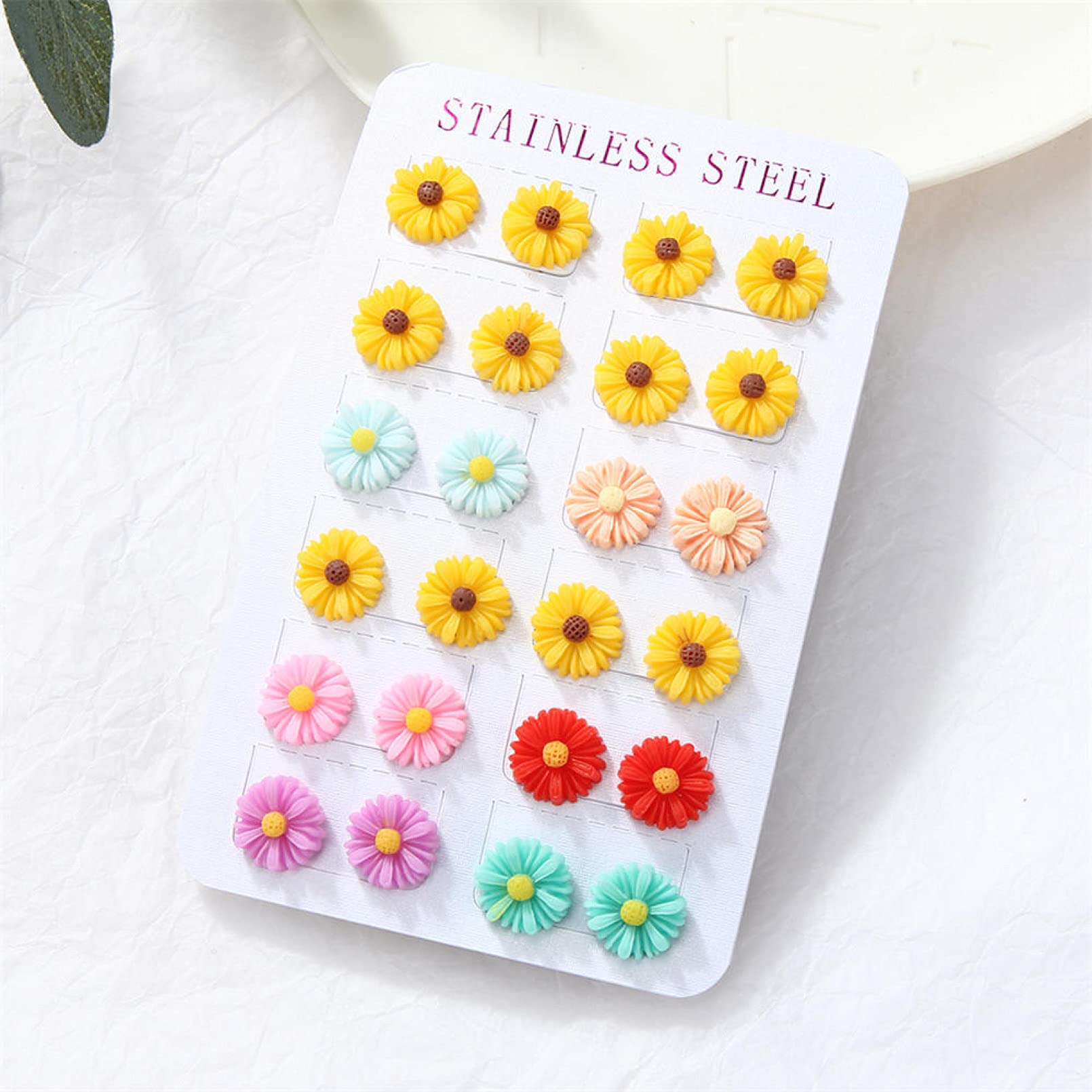 Women's Silver Sunflower Stud Earrings - Fashionable Cute Candy Color Korean Jewelry for Women & Girls | Perfect Gift for Girlfriend, Wife, Sister, Daughter, Mother | Great for Parties, Date Nights & Everyday Wear