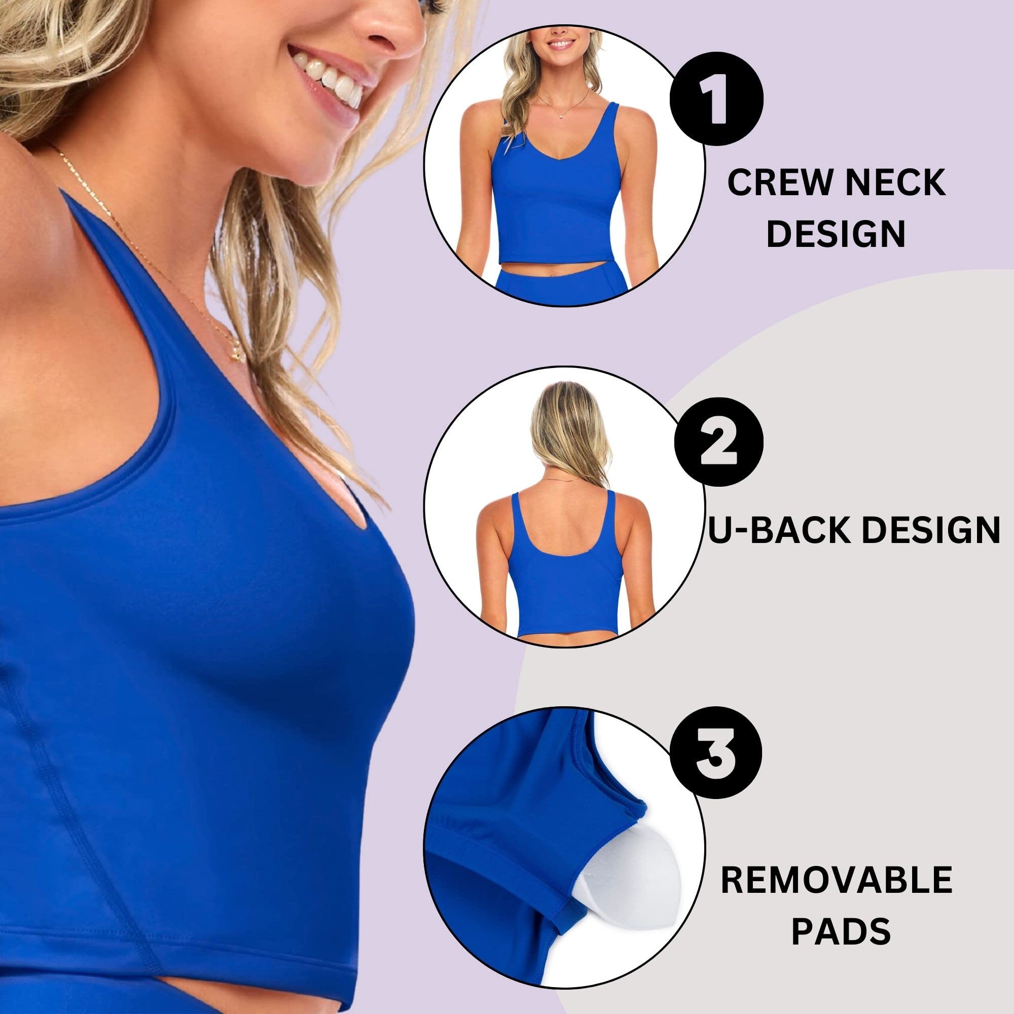 M&M SCRUBS Women's Longline Wirefree Padded Sports Bra - Medium Support Yoga Top with 5-Piece Resistance Band Set for Workout, Gym & Home Fitness Training