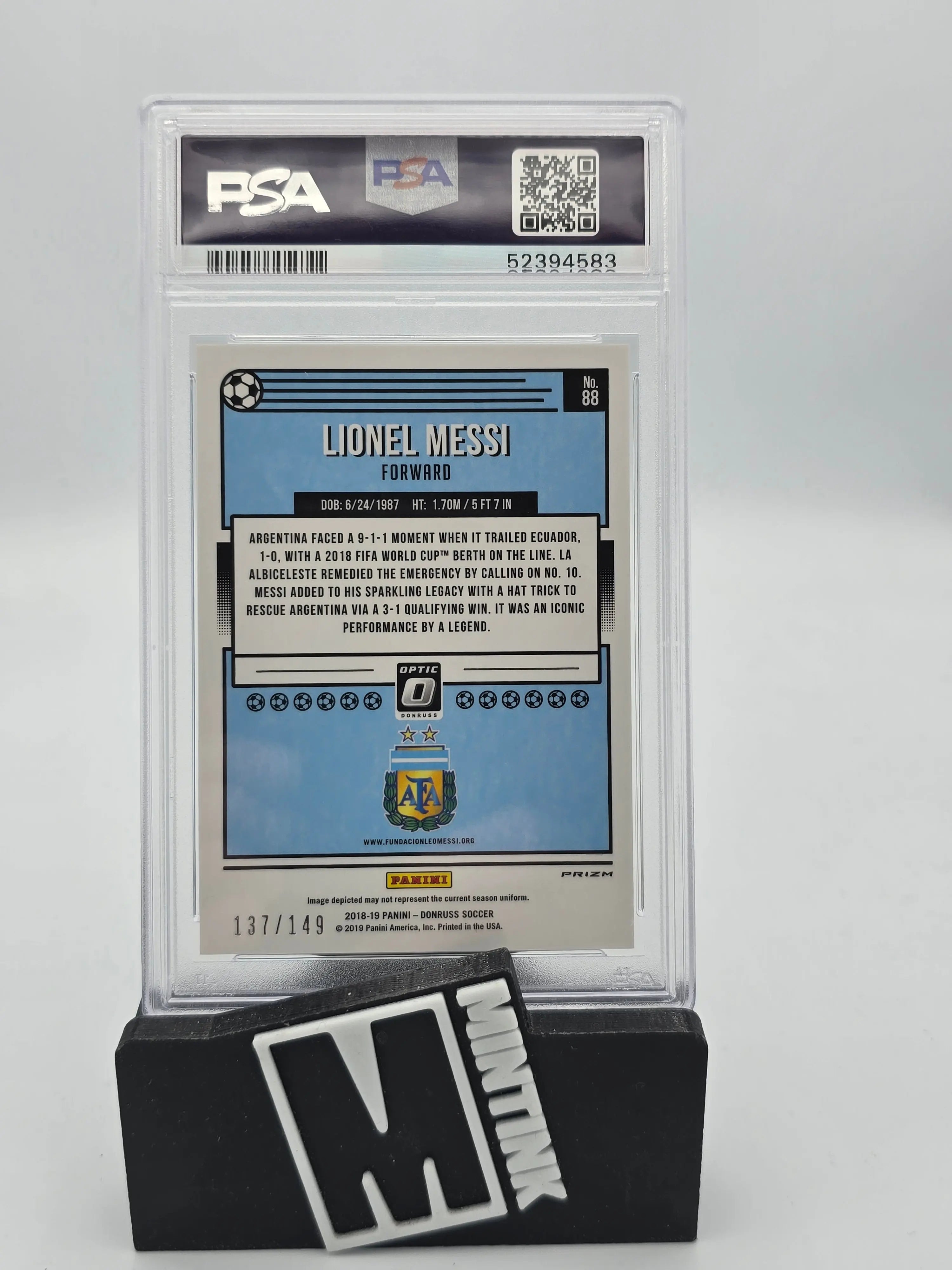 2018 Panini Donruss Optic Lionel Messi Aqua Club Jersey PSA 10 /149 #88 - Rare Soccer Trading Card for Collectors & Sports Fans - Perfect for Display, Investment & Memorabilia Collections
