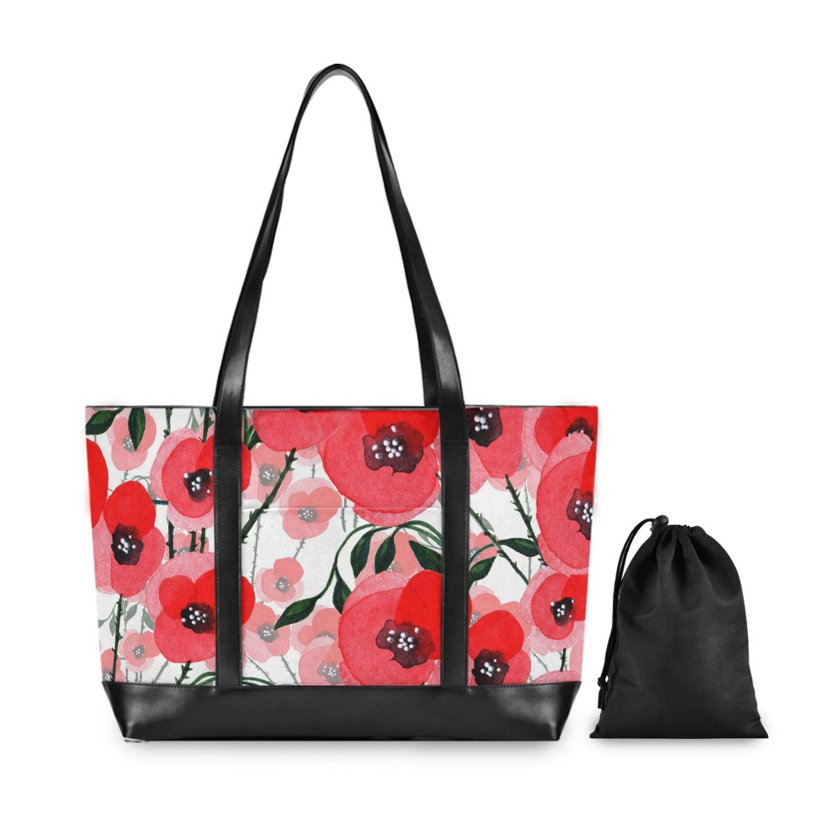 Stylish Poppy Flower Laptop Tote Bag for Women - Professional 15.6 Inch Notebook Work Bag with Shoulder Strap - Perfect for Business Meetings, Office Commute & Travel
