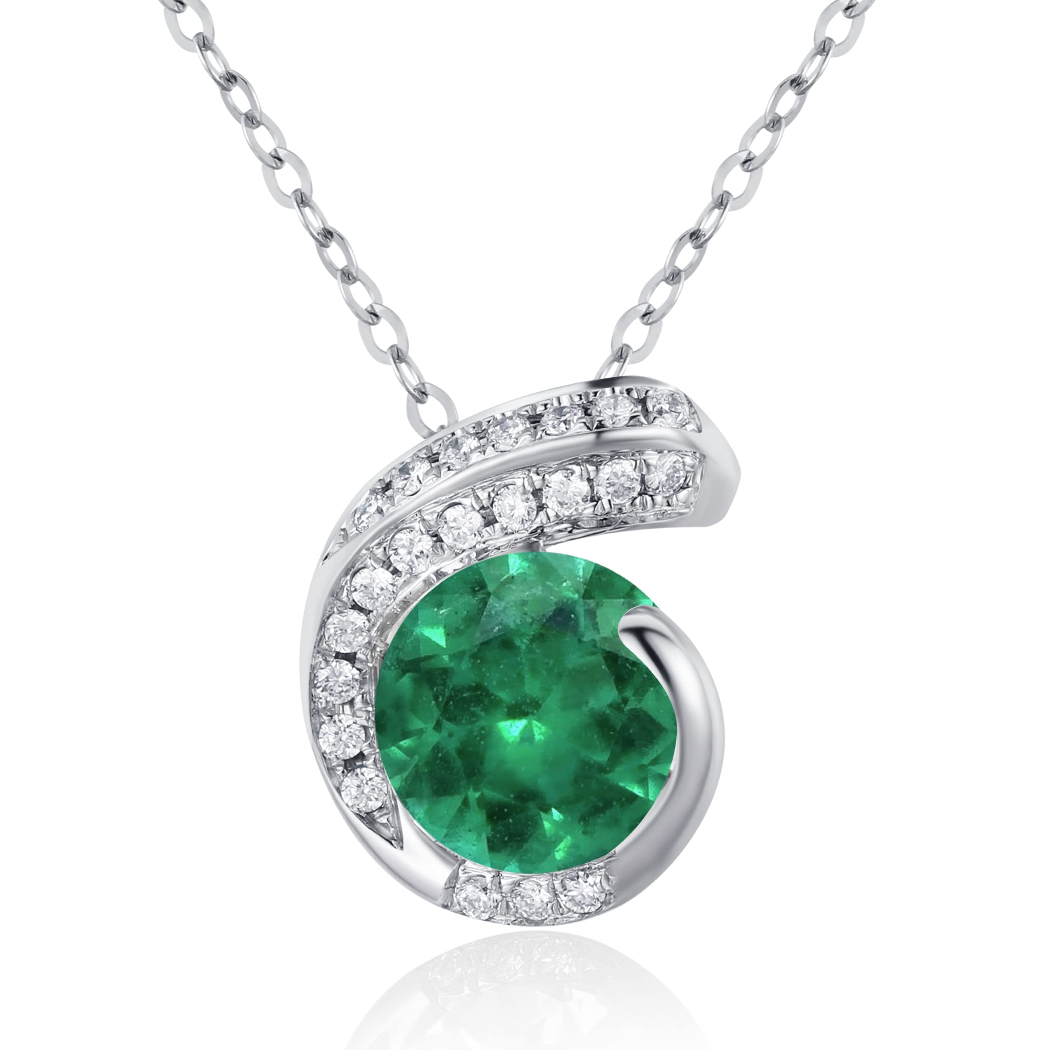 Emerald Diamond Pendant Necklace - Dainty Layering Chain for Women - Minimalist May Birthstone Jewelry - Everyday Elegant Necklace for Gifts, Anniversaries & Special Occasions