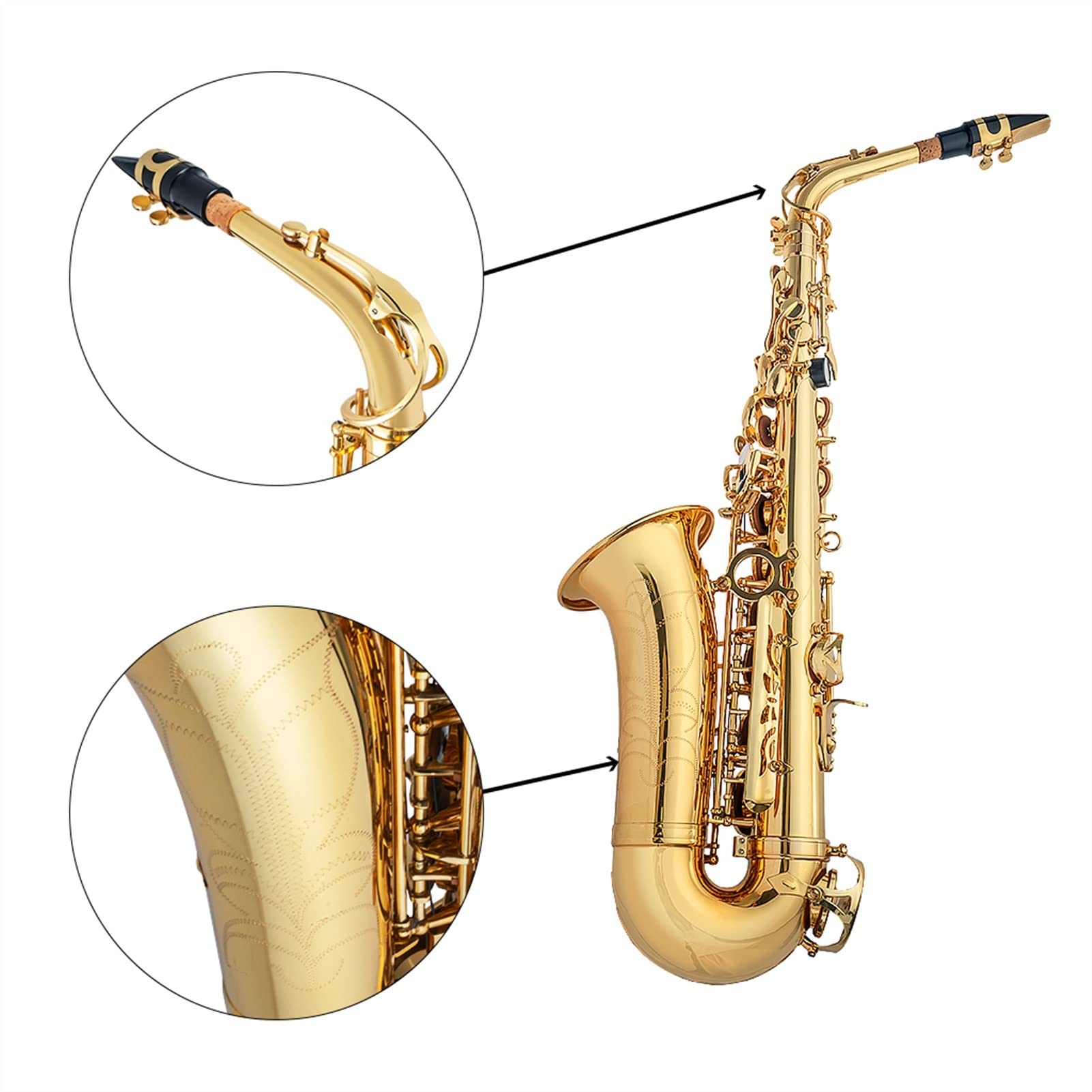 **Professional Alto Saxophone E Flat Gold Lacquer Kit for Beginners – Includes Cleaning Cloth, Mouthpiece, Cork Grease, Reeds, Gloves & Carry Case – Perfect for School Bands, Music Lessons & Practice**