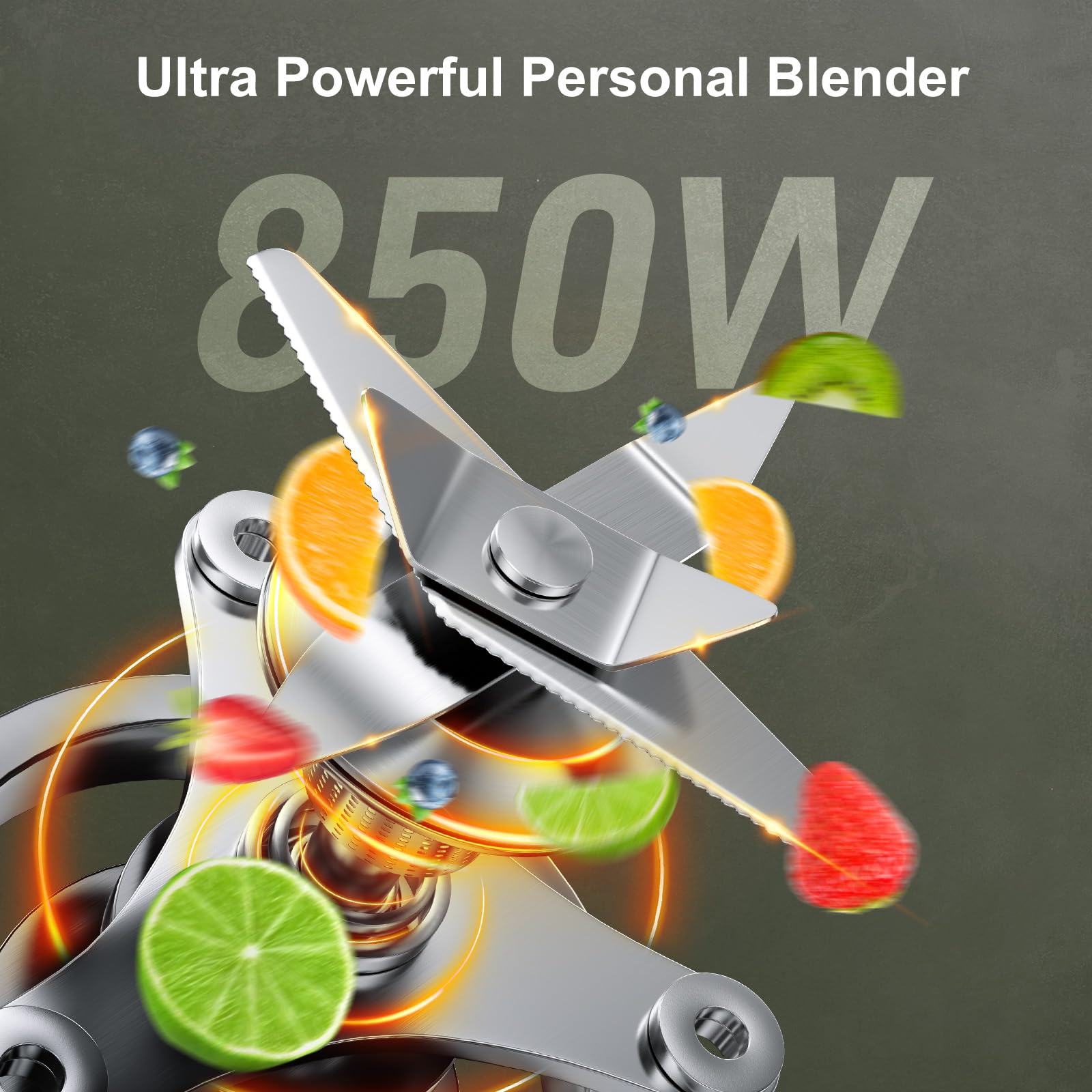 850W High-Speed Personal Blender for Smoothies, Shakes & Juices - 5-in-1 Kitchen Blender with 6-Blade System, 2x500ml Travel Bottles & Grinding Cup - Perfect for Fruits, Vegetables, Ice Crushing - Easy Clean Design (Black) - Ideal for Home, Office & Gym Use