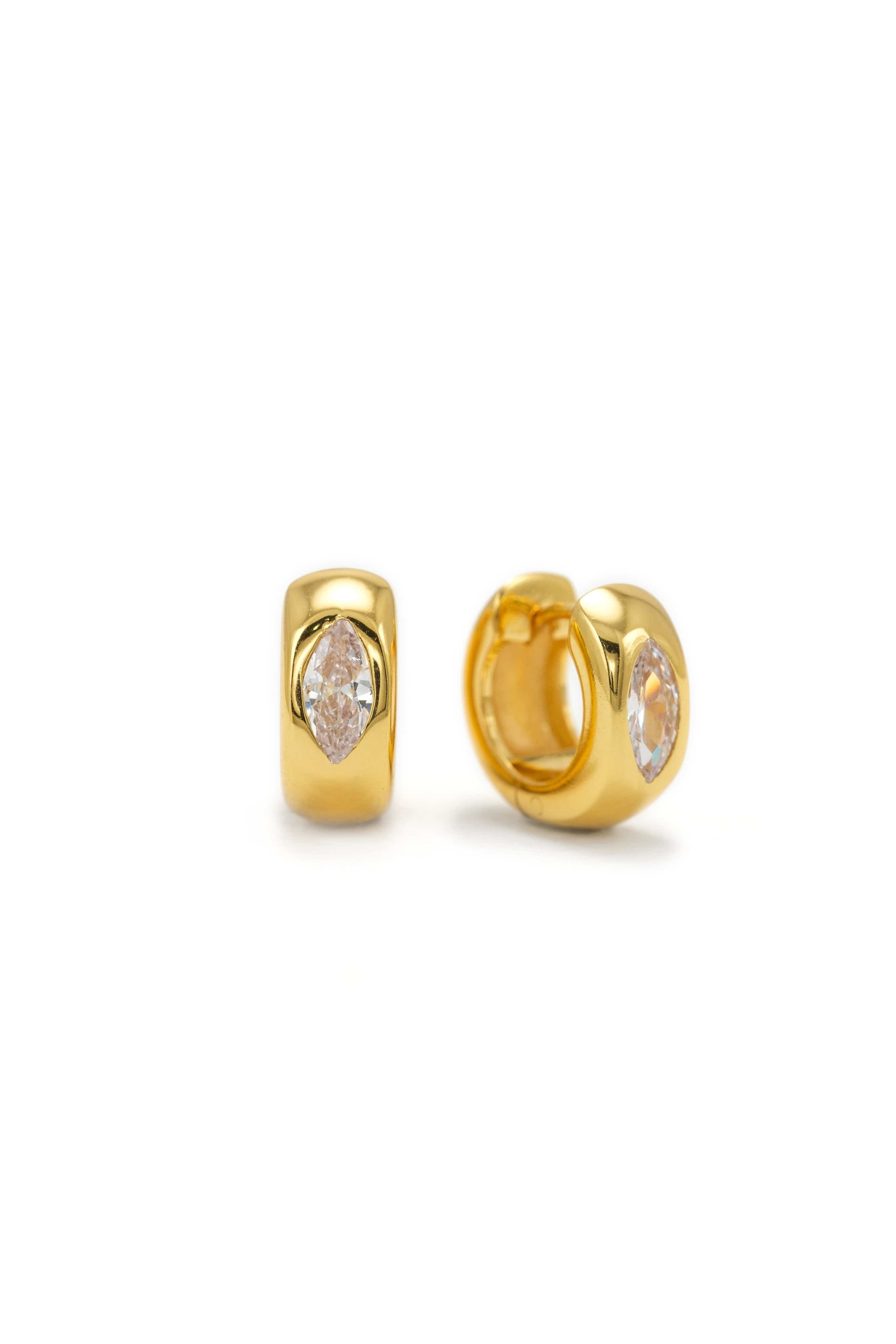 Marquise Chunky Huggie Hoop Earrings for Women - 14K Gold Plated Dangle Hoops - Perfect for Everyday Wear, Parties & Special Occasions