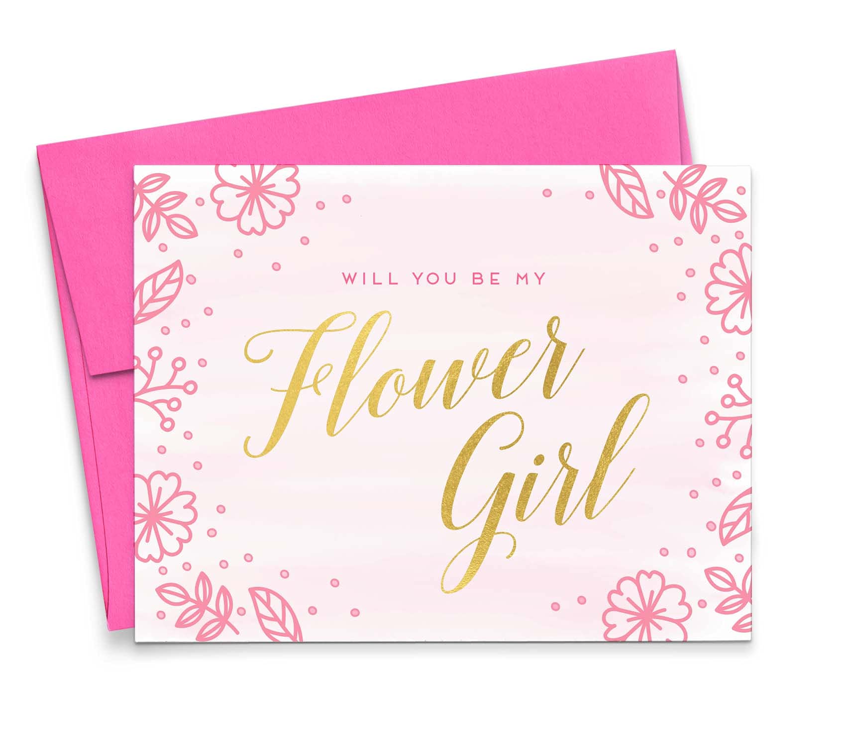 Elegant Pink Watercolor Floral 'Will You Be My Flower Girl?' Proposal Card - Modern Bridal Party Ask Invitation, Custom Quantity & Envelope Color Options - Perfect for Wedding Party Invitations & Special Occasions