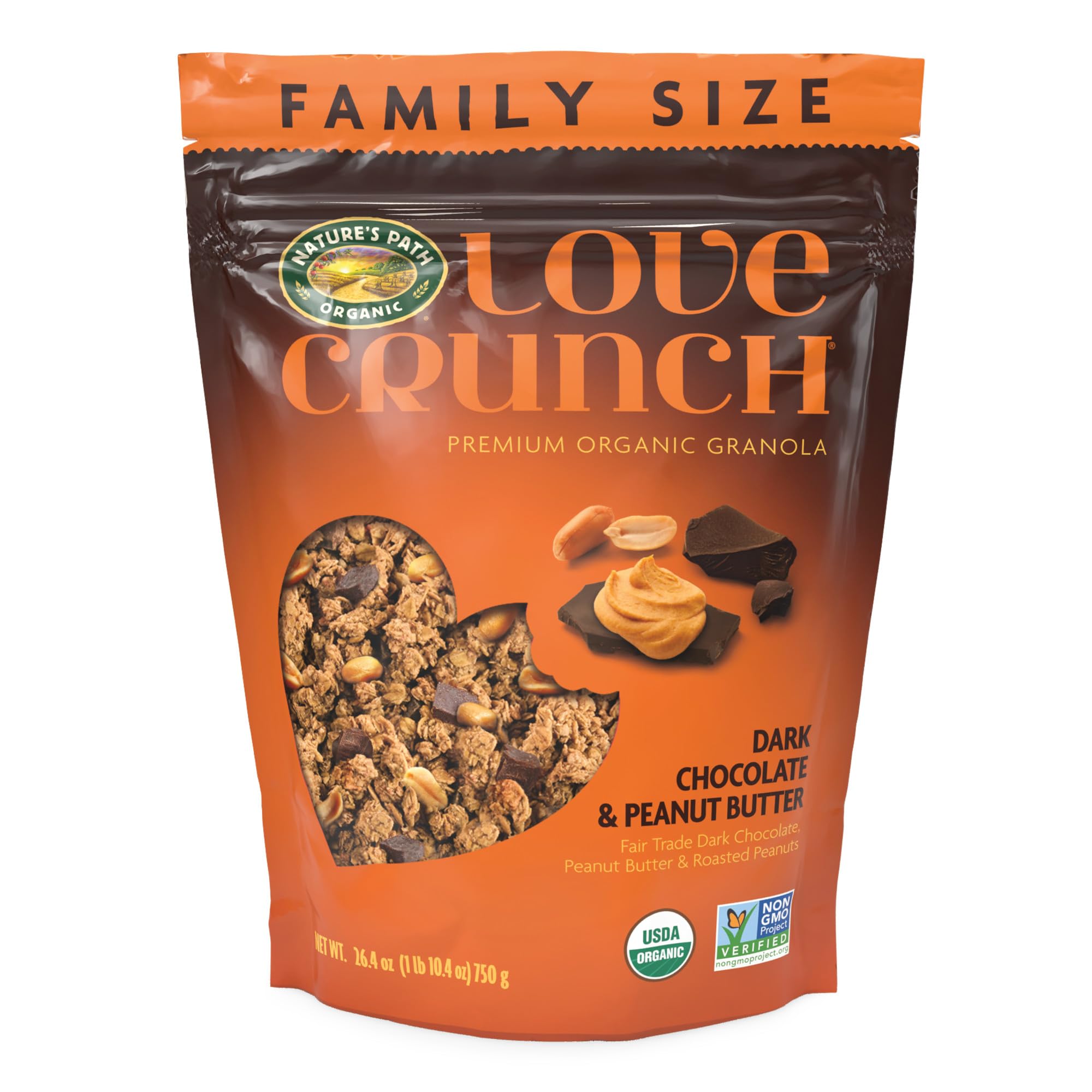 Nature's Path Love Crunch Organic Dark Chocolate & Peanut Butter Granola - 26.4oz Value Pack | Non-GMO, Fair Trade Certified | Perfect for Breakfast, Snacks & Baking