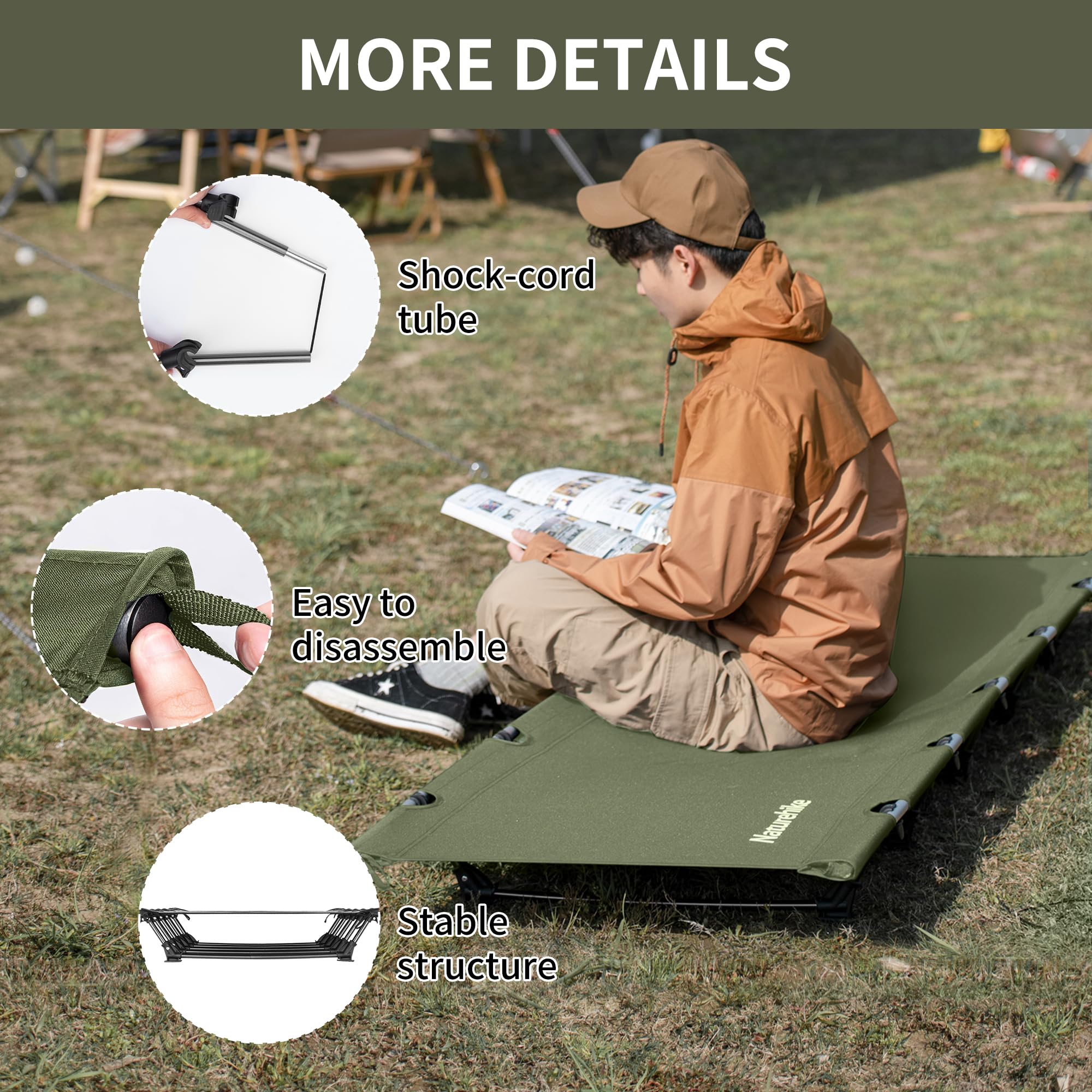 Naturehike Ultralight Folding Camping Cot Bed - Portable Compact Sleeping Cot for Adults, Supports 330 lbs - Perfect for Camping, Hiking, Backpacking & Outdoor Adventures