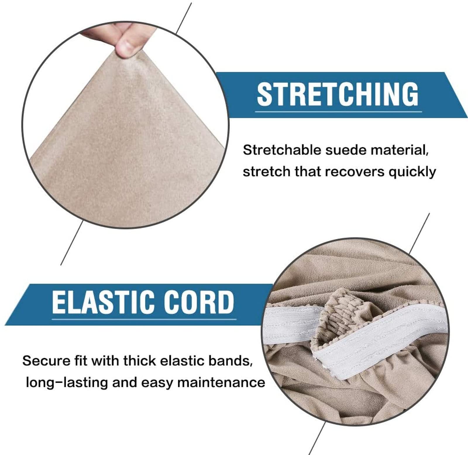 Waterproof Stretch Suede Dining Chair Covers - Removable Washable Kitchen Chair Protector for Hotel, Restaurant & Home Use - Set of 4 - Khaki Color - Perfect for Daily Dining, Parties & Pet Protection