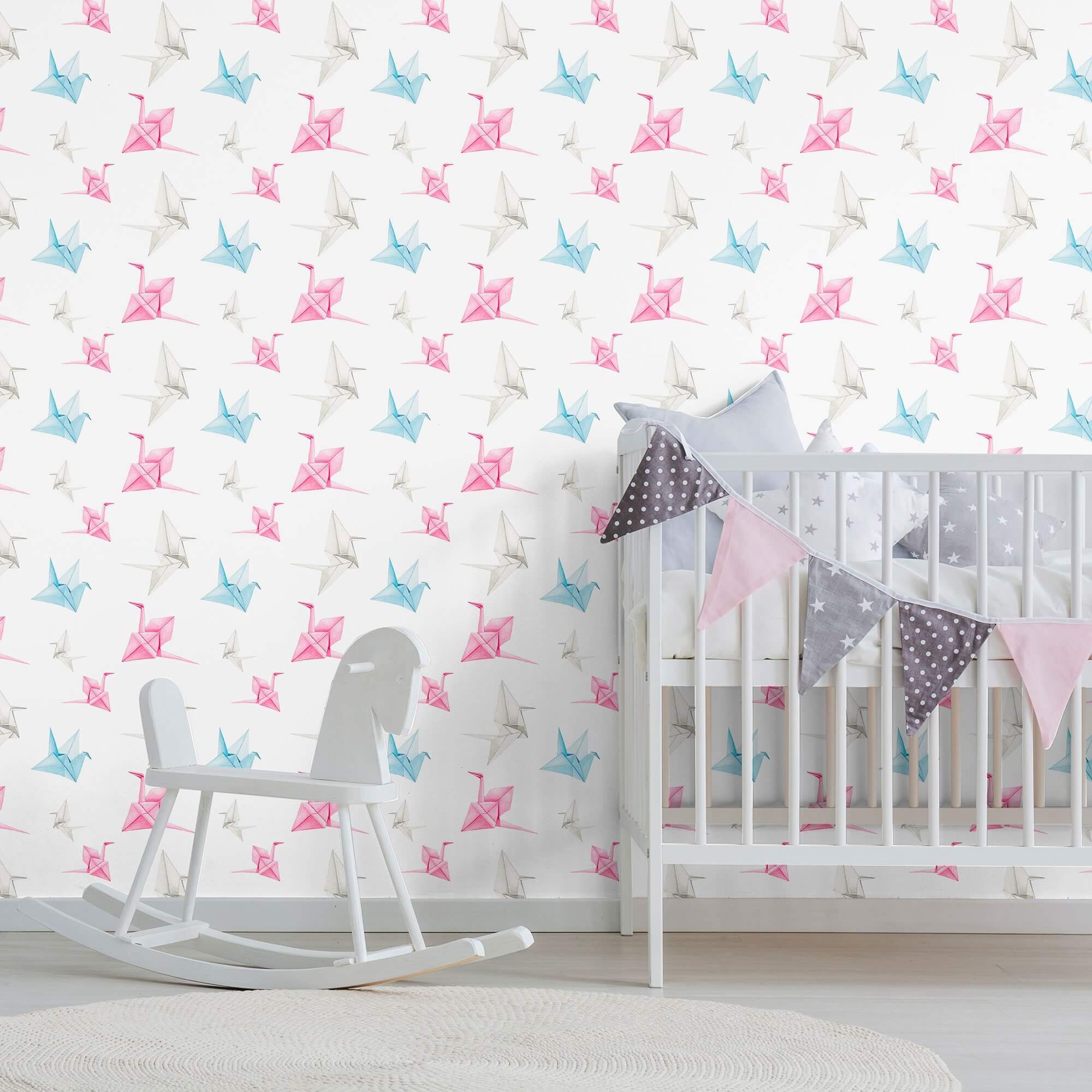 White and Pink Asian Themed Peel and Stick Removable Wallpaper 9390 - Self-Adhesive Decorative Wall Covering for Bedroom, Living Room, Nursery, and Office Decor