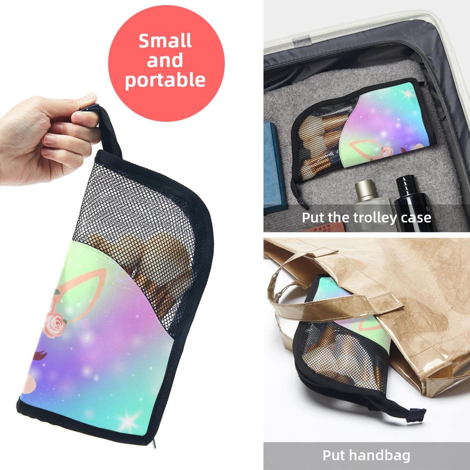 Portable Makeup Brush Organizer Bag with 12 Slots - Cartoon Unicorn Head Flower Design - Travel Cosmetic Brush Holder Case for Professional Makeup Artists & Beginners - Perfect for Home, Travel, and Salon Use